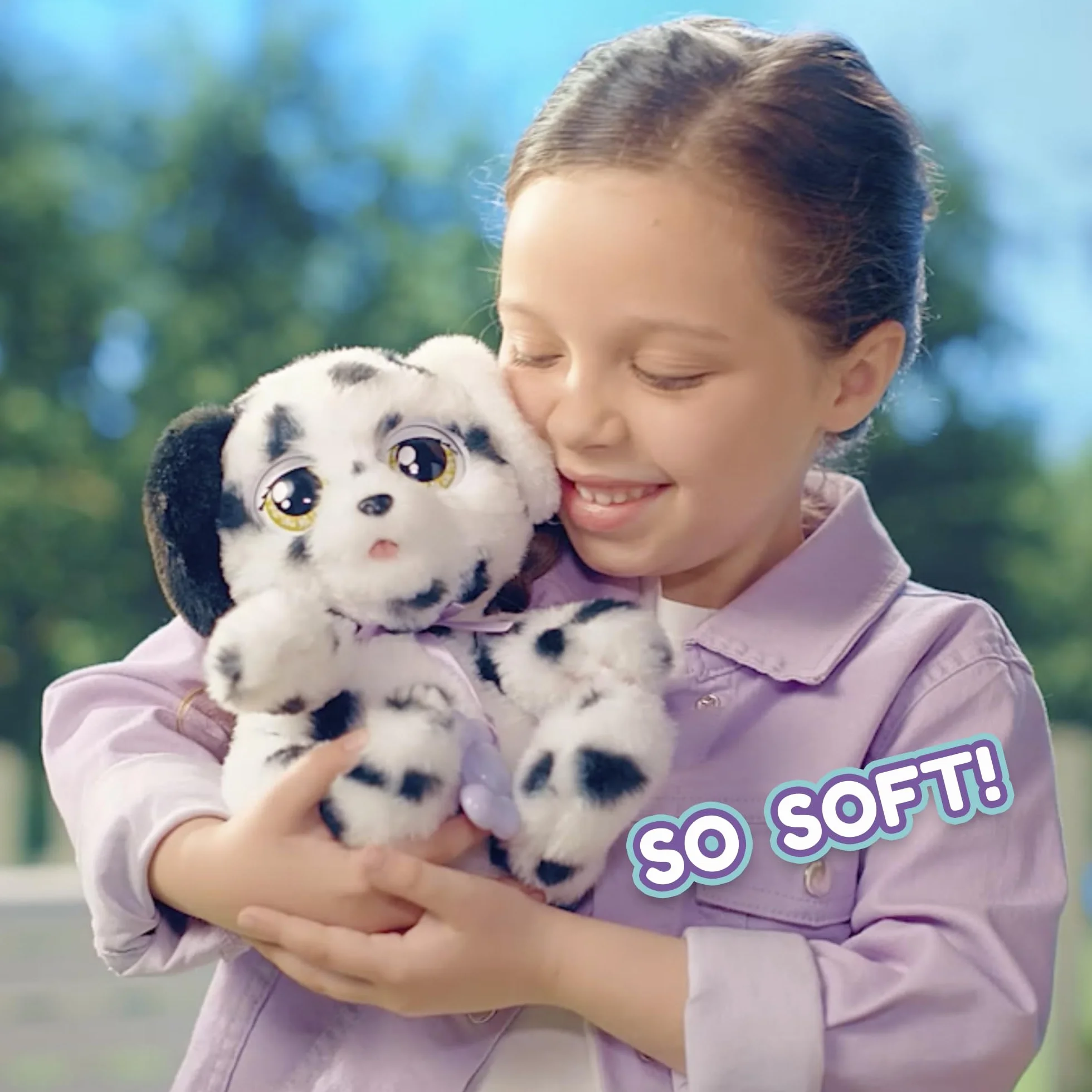 BABY PAWS Sleeping Puppies Dálmata- Peluche Interactivo con Sonidos que Abren y Cierran los Ojitos e Incluyen una Bolsita-Manta-Regalo óptimo para Niños y Niñas +3 Años
