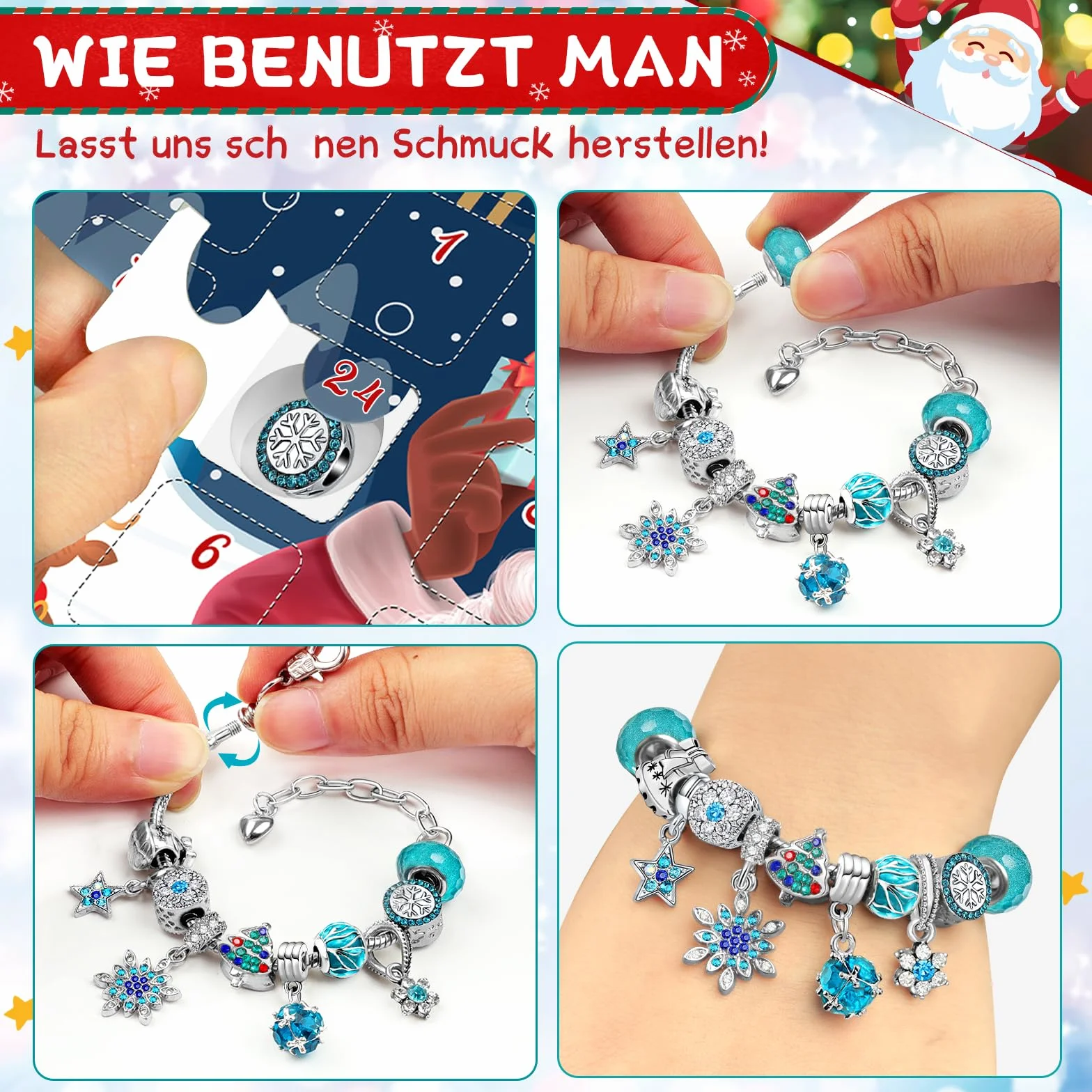 Calendario de Adviento 2025 Niña Joyas Regalos, Navidad 24 días de Calendario de Cuenta Regresiva Sorpresa Mujer Bricolaje Charms Pulsera Kit