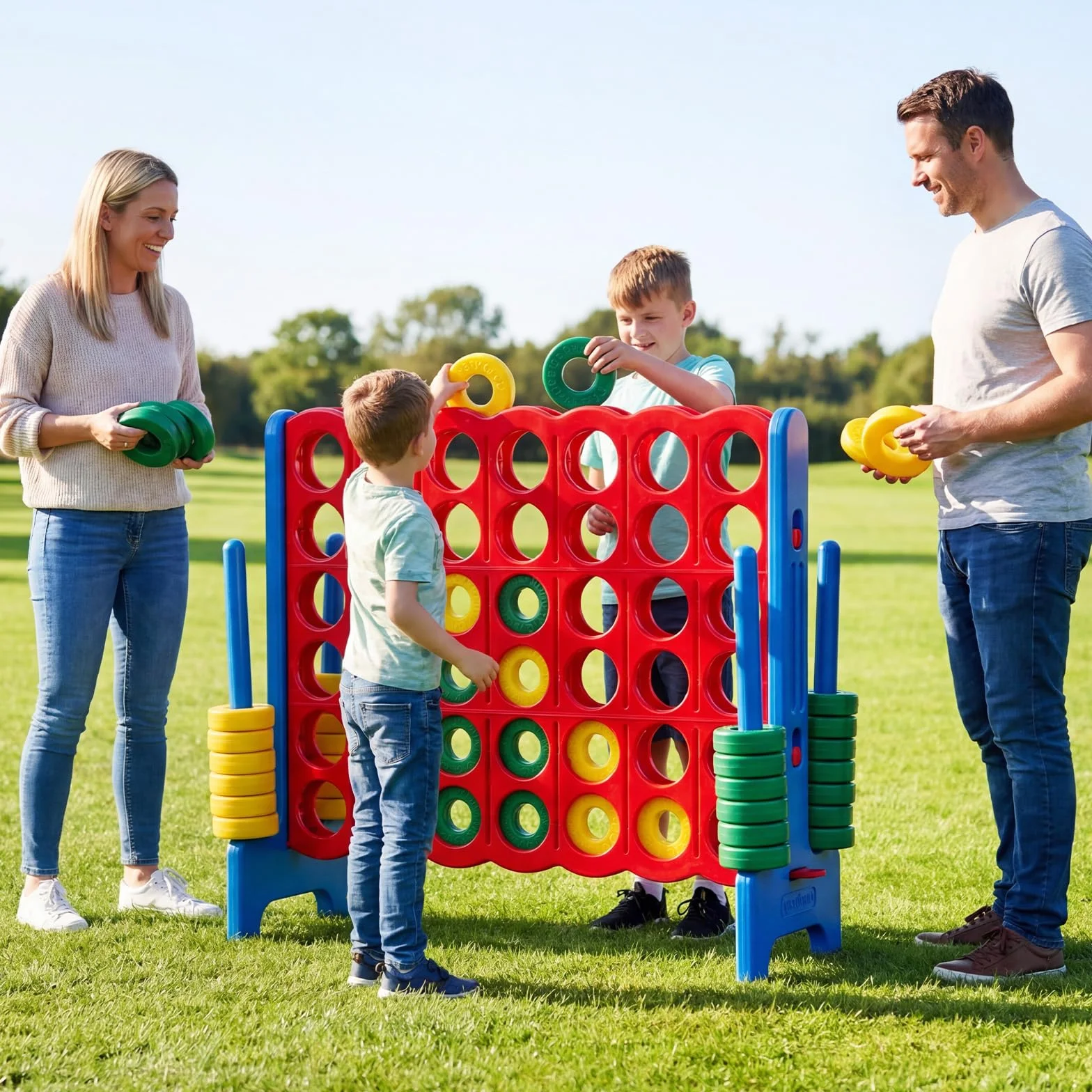 COSTWAY Juego de Match Juego de Aritmético y Educación con 42 Anillos Gigantes y Controles Deslizantes para Niños y Adultos (Azul y Rojo)