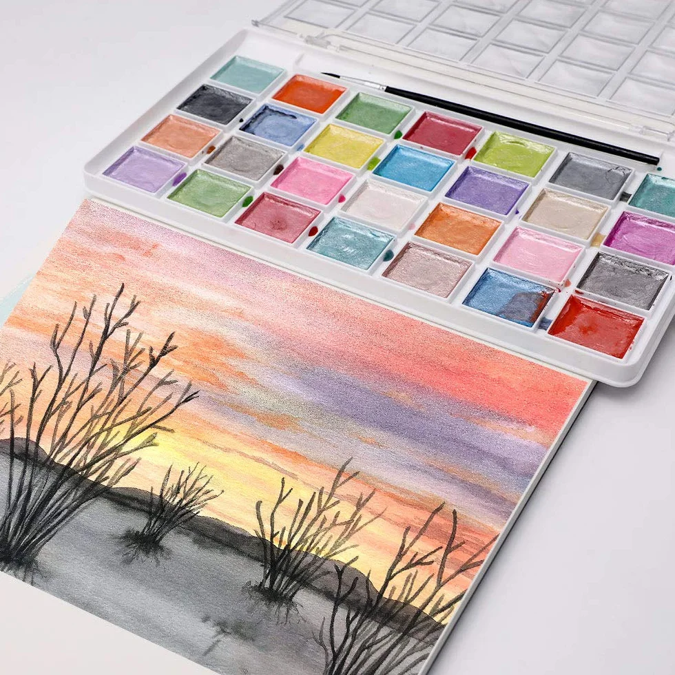 Artecho Metalizadas Acuarelas 28 Colors, Semi-Moist Watercolor, para Principiantes y Profesionales.