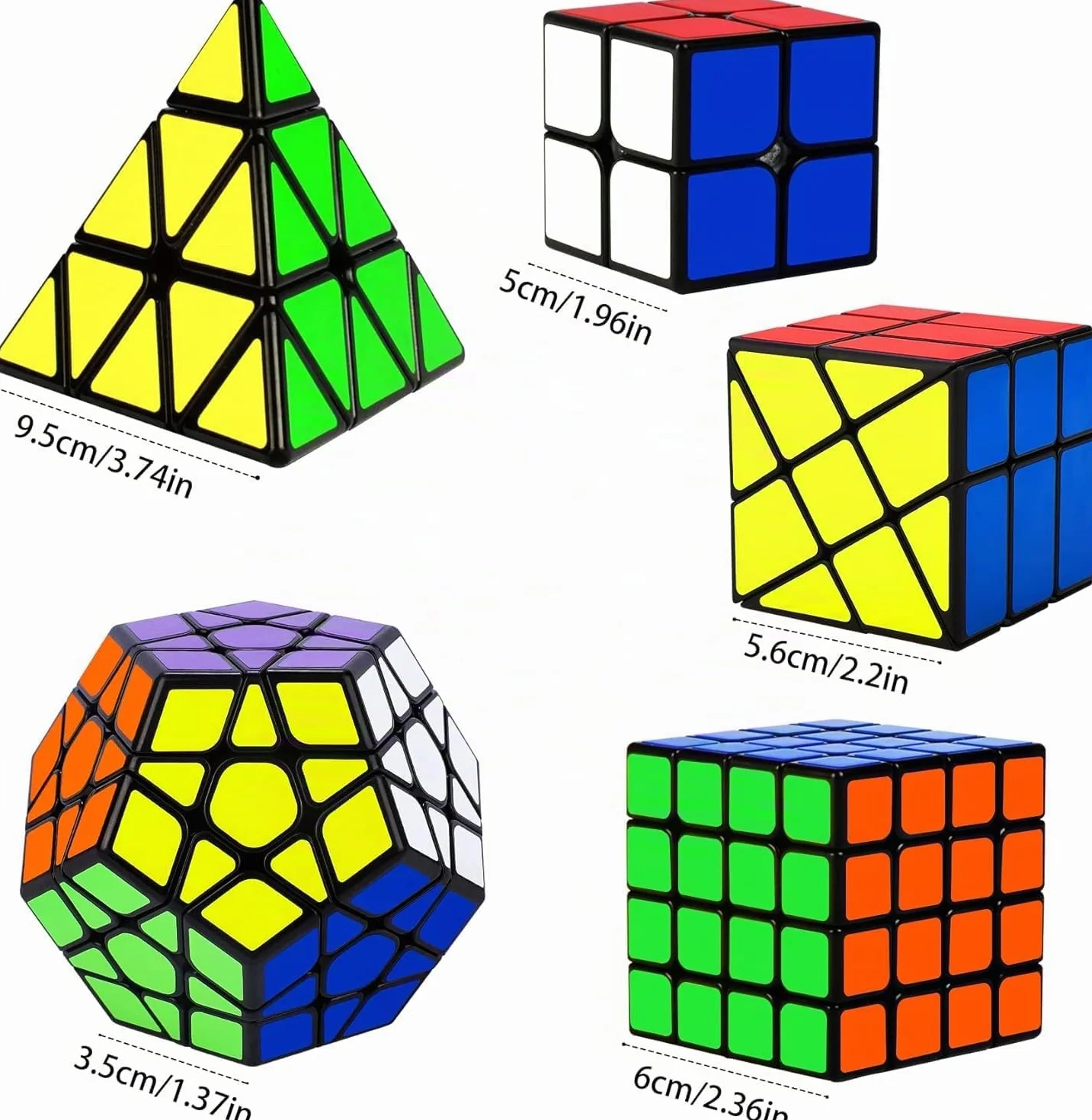 Coolzon Cubo Magico Set, Magic Cube Set de 5 Cubos Mágicos, Juego de Cubos Mágicos de Velocidad 2x2 4x4 Fenghuolun Pyraminx Pyramid Megaminx Fenghuolun Puzzle Cube Toy Presente para Niños Adultos