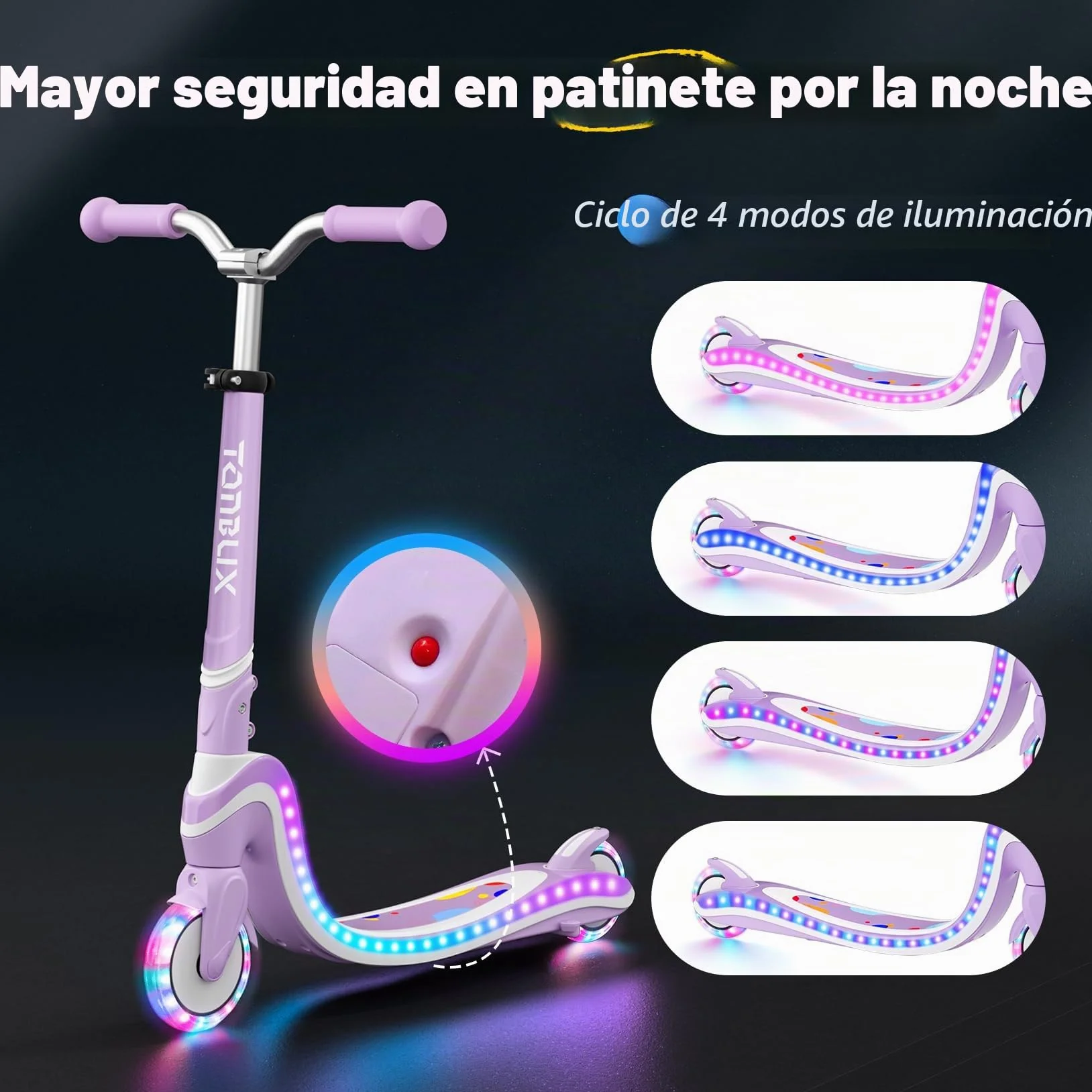 TONBUX Patinete Niños de 3 a 12 Años con Cubierta Iluminada y Ruedas de Poliuretano, 3 Niveles de Altura Ajustable con Soporte, Ligero, Patinete para Niños de 3 Años