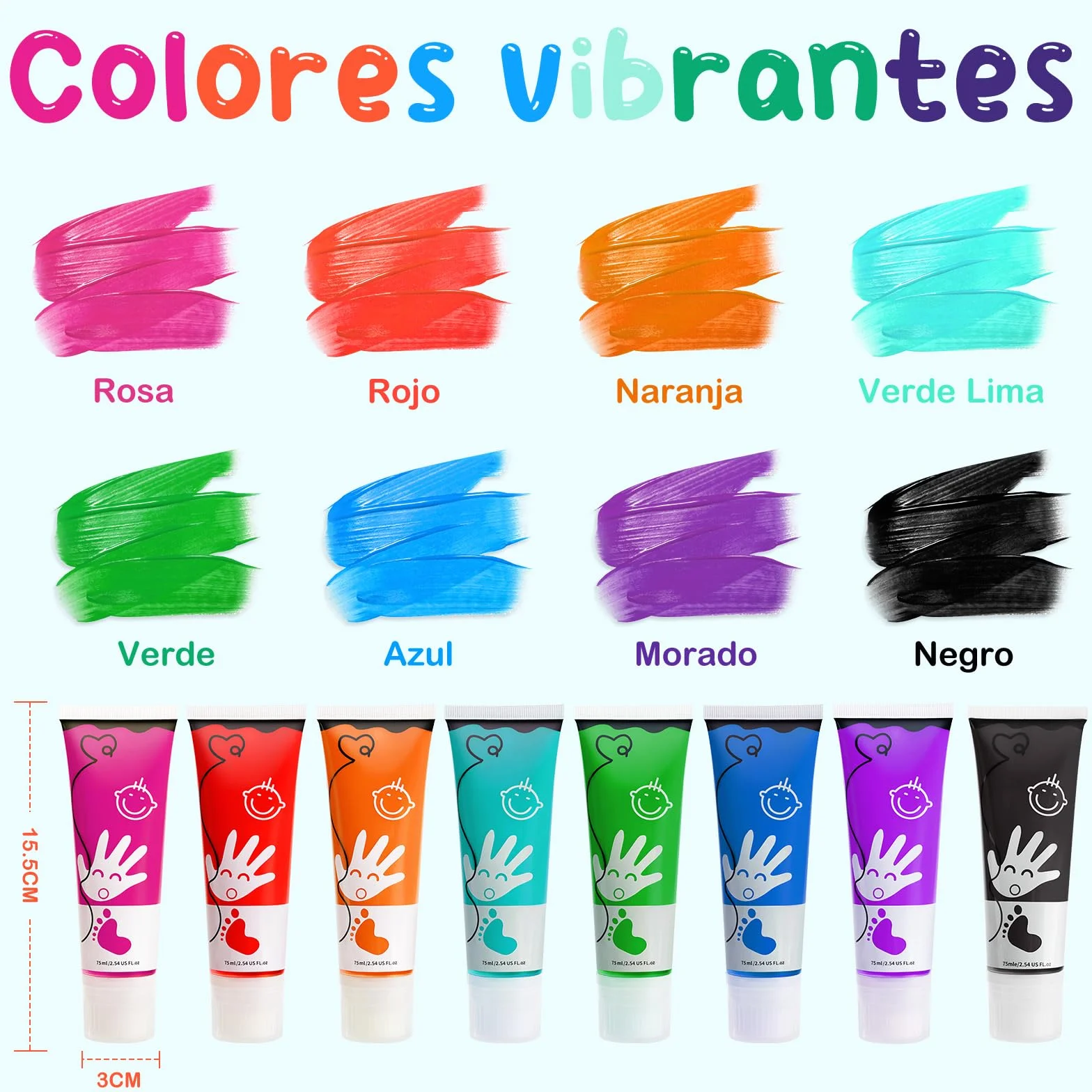 Pintura de Dedos para Niños Con Cabeza de Esponja 8 Colores No Tóxico y Lavable 75 ml/Tubo, Pintura Dedos Adecuado Para Regalos de Educación Infantil, Pintura Hecha a Mano,Regalo Navidad