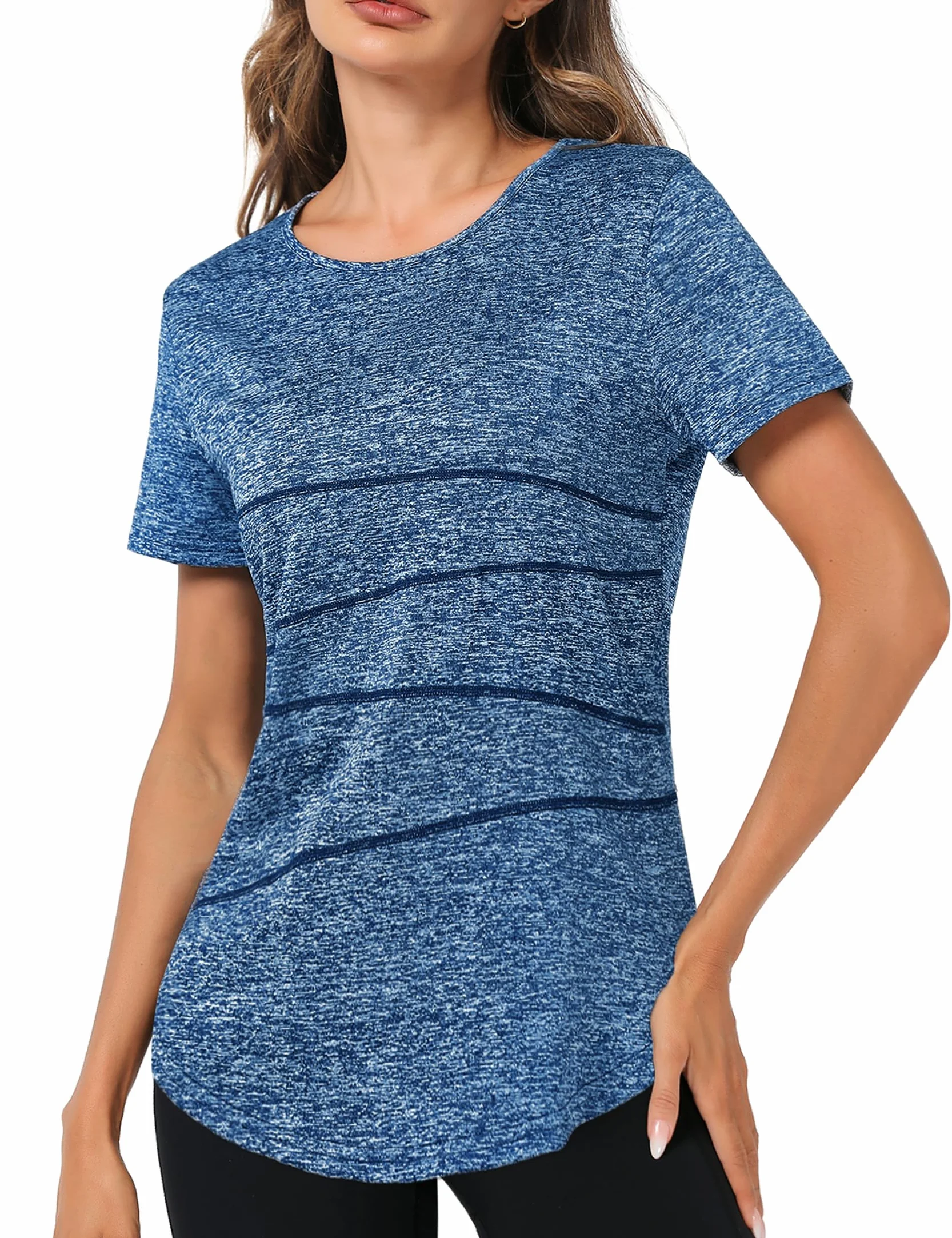 Terecey Camiseta Deporte Mujer Manga Corta Secado Rápido Cuello Redondo Fitness Yoga Pilates S-XXL