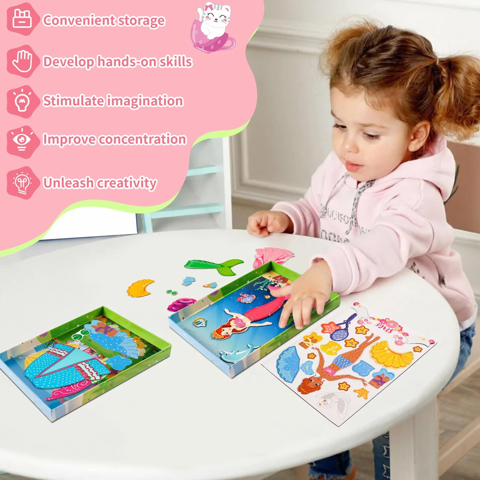 Muñecas magnéticas de vestir para niñas, kits de vestir con 82 piezas magnéticas, bailarina, sirena, juegos de viaje, viajes por carretera, avión, juguetes de actividad para niñas de 3, 4, 5, 6, 7