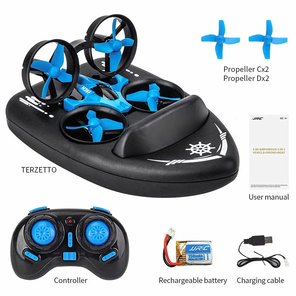 Dazii Tres Modos de mar, Tierra y Aire Barco de Control Remoto 2.4G Aerodeslizador Carga Control Remoto Coche Avión eléctrico 2.4G RC Barco Verano Juguetes acuáticos al Aire Libre Barco