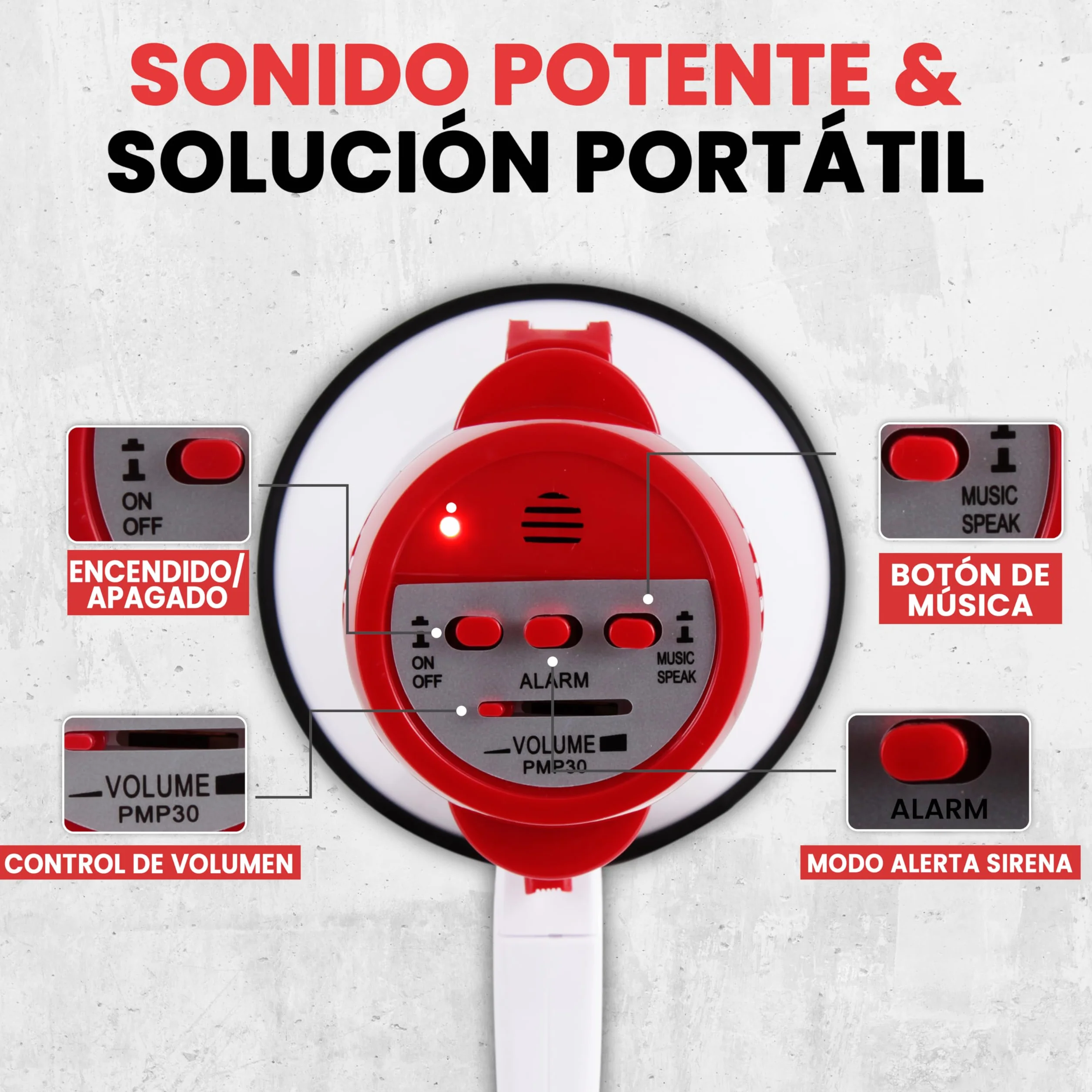 Pyle Megafono Portatil Altavoz Sirena 30V Microfono Sonido PA Mango Plegable