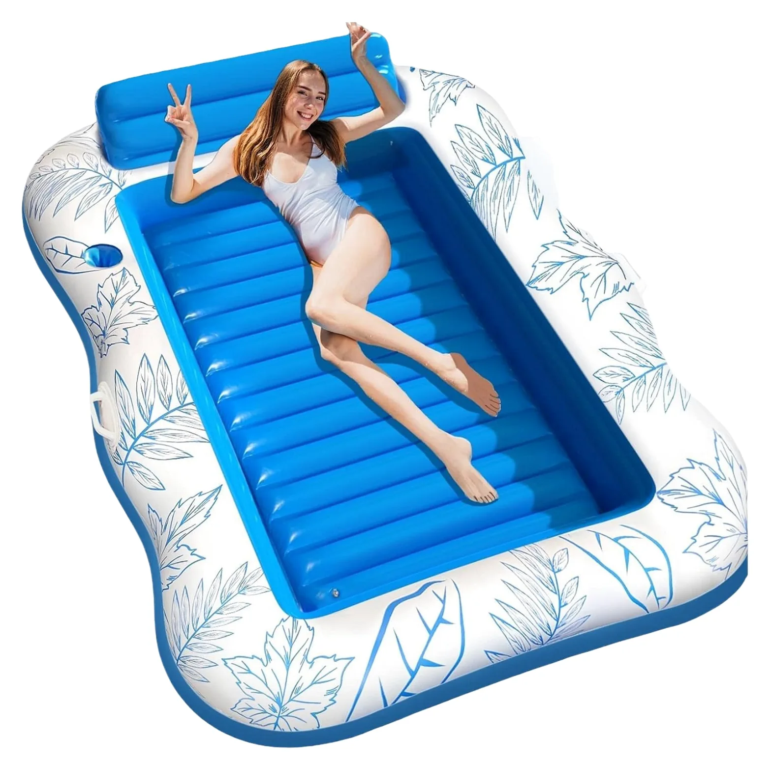 Balsa de piscina al aire libre: colchón de natación inflable de 120 x 190 cm, silla de adulto con portavasos incorporado, silla de piscina flotante para mayor comodidad | Raft de aire para playa lago