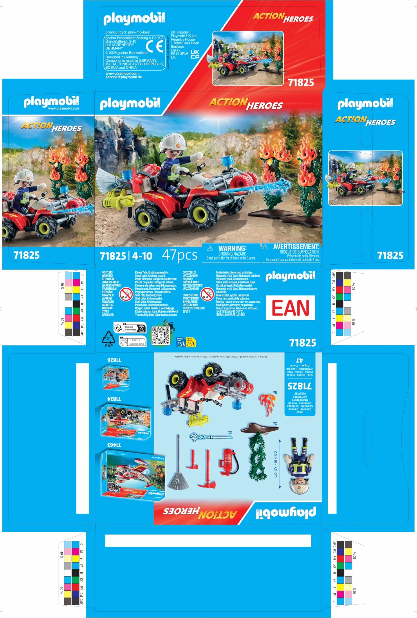 PLAYMOBIL Action Heroes Quad de Bomberos Apaga Incendio Juguete 4 años 71825