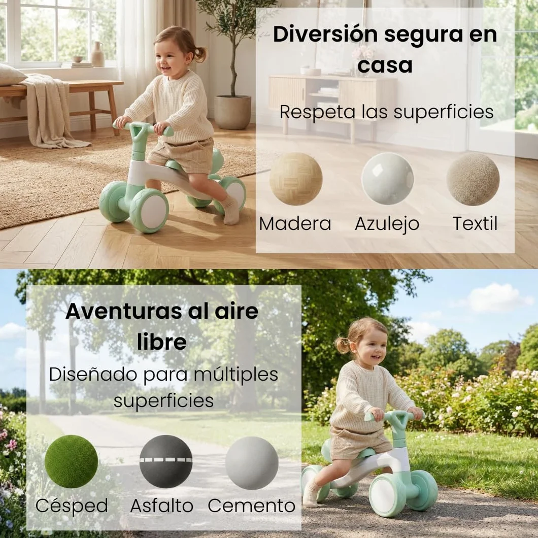 Edibaby, Triciclo Bebé 1 Año | Correpasillos Ligero | Primera Bicicleta de Equilibrio para Bebés | Bici sin Pedales | Juguete Niño 1-2 Años Ideal como Regalo (Menta)