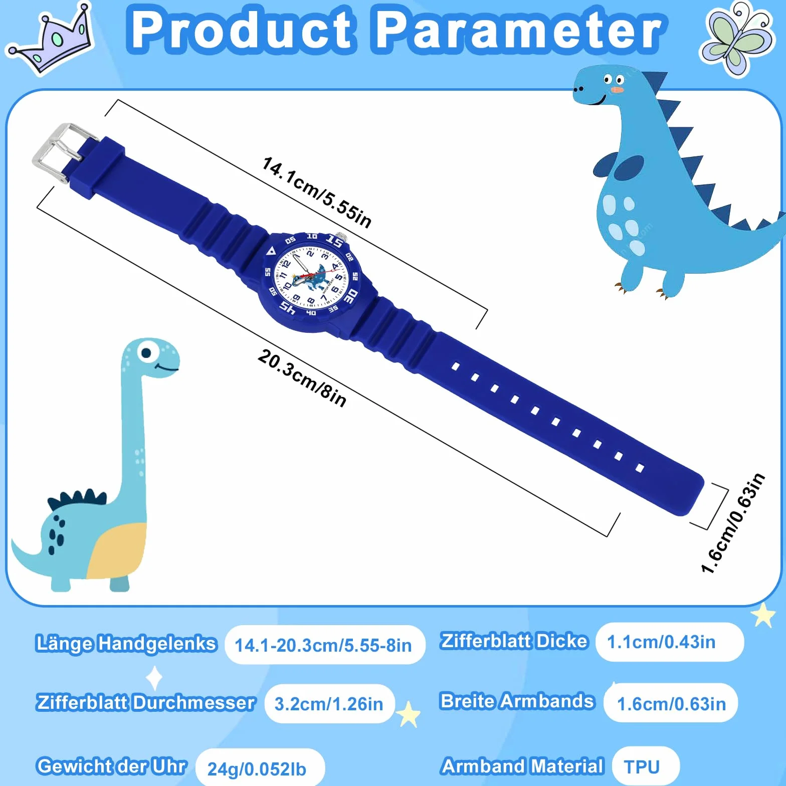 Reloj de Pulsera para Niños Analógico 30M Resistente al Agua Luz Nocturna 4-12 Años