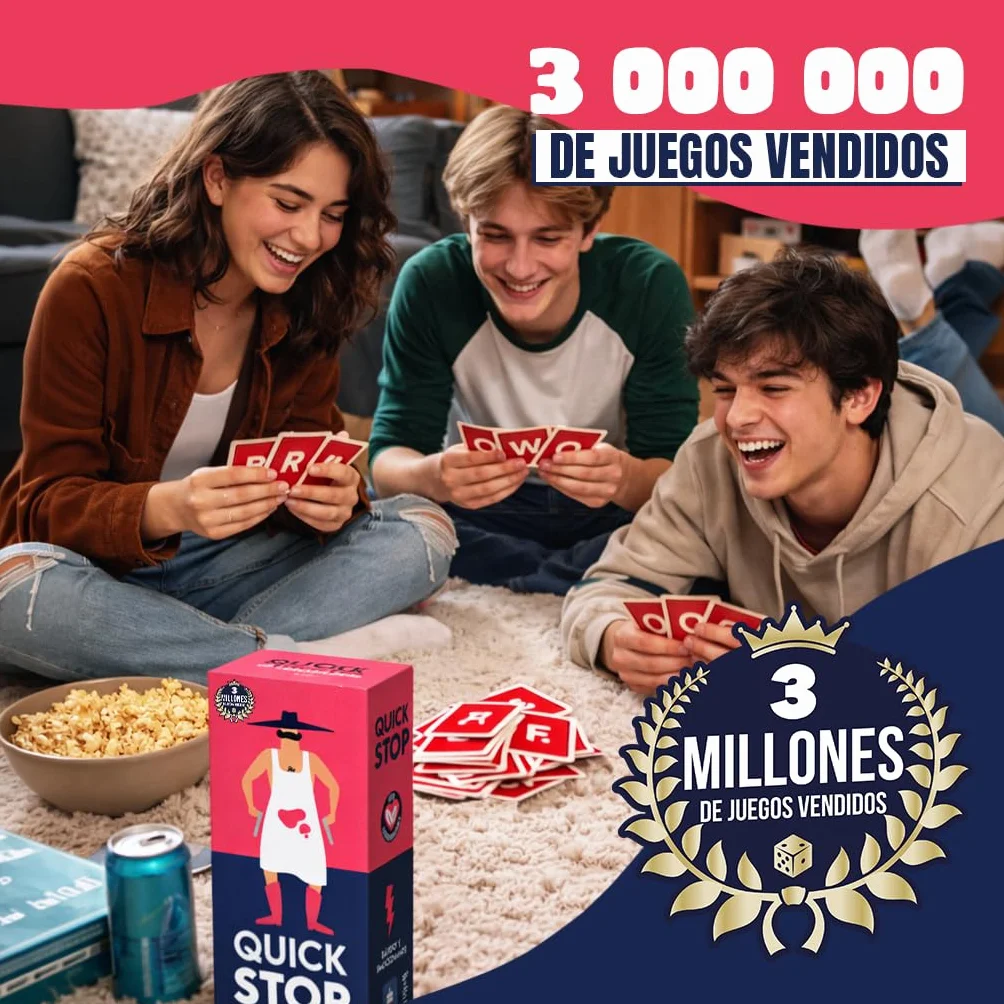 QuickStop - Juegos de Mesa para Adultos y Familia +16 - Dinámico, Rápido y Atrevido - De 2 a 7 Jugadores - Juego de Fiesta para Amigos - Español