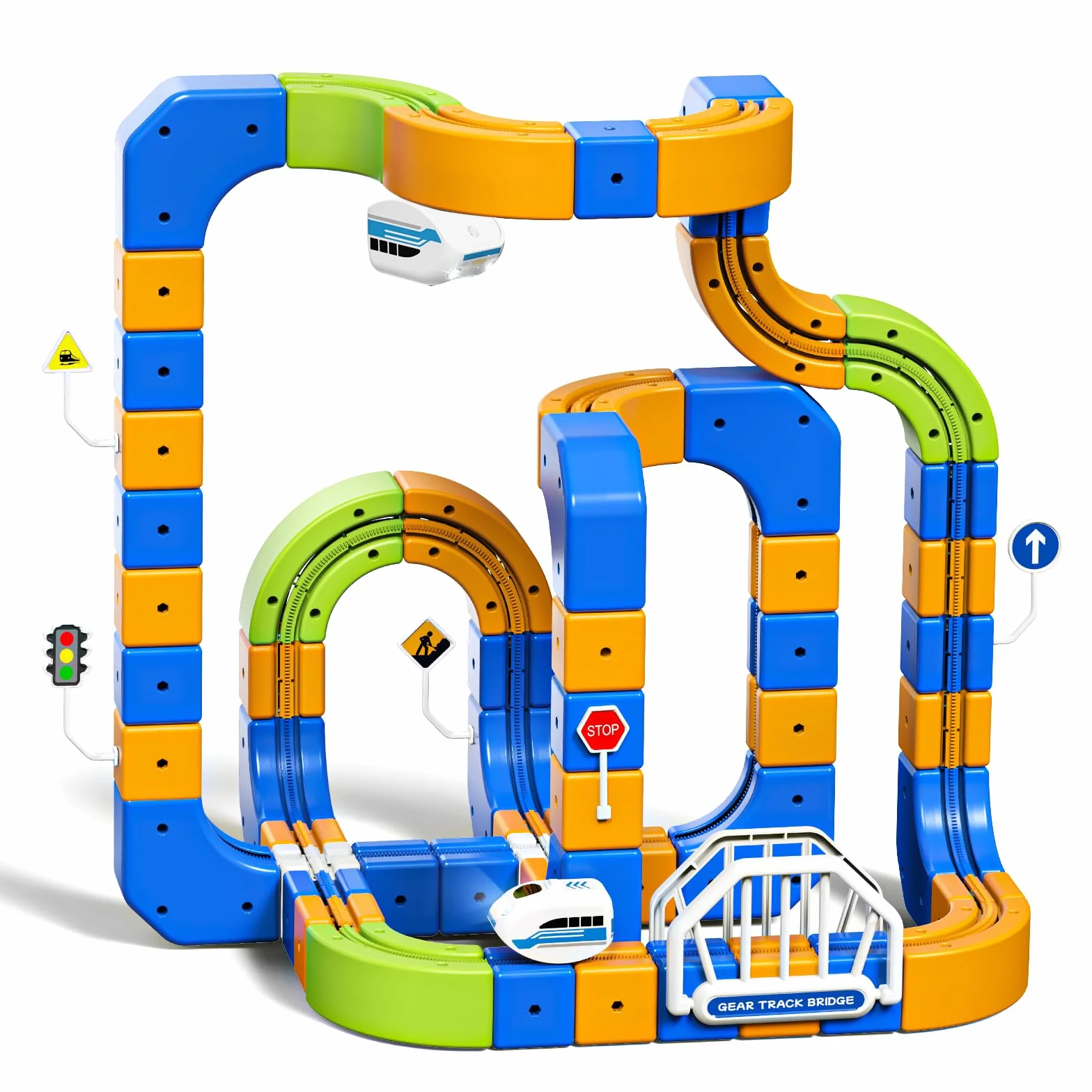 Tren Eléctrico Niños 225 Piezas (80 Vías + 2 Trenes) – Gran Pista Flexible 3D Antigravedad Circuito Tren Electrico, Juego de Construcción Stem DIY, Trenes Motorizados USB, Regalo 3-10 Años