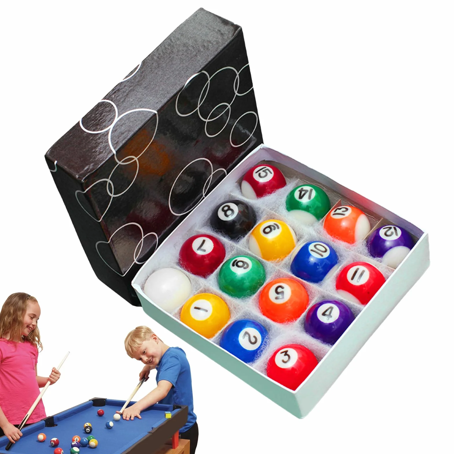Bolas de Billar 16 Piezas Juego Portátil para Niños Mesa Interior y Exterior