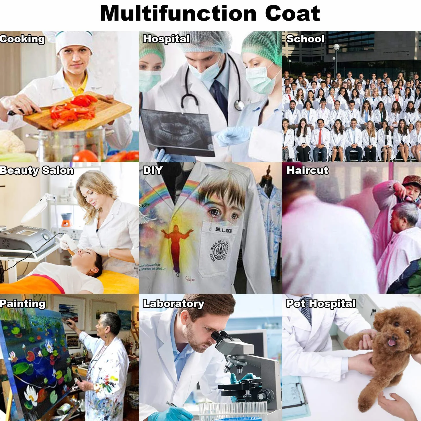 Bata Laboratorio Médico Blanco Larga para Hombres y Mujeres Uniformes Sanitarios
