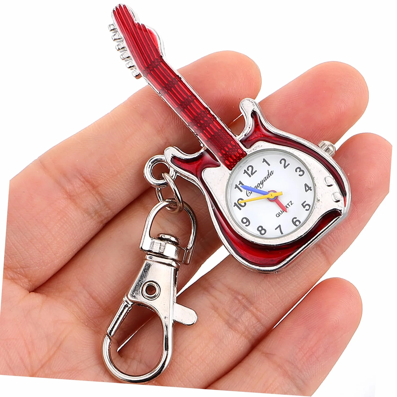 Reloj Llavero Forma de Guitarra para Niños, Reloj de Bolsillo de Cuarzo Compacto Portátil