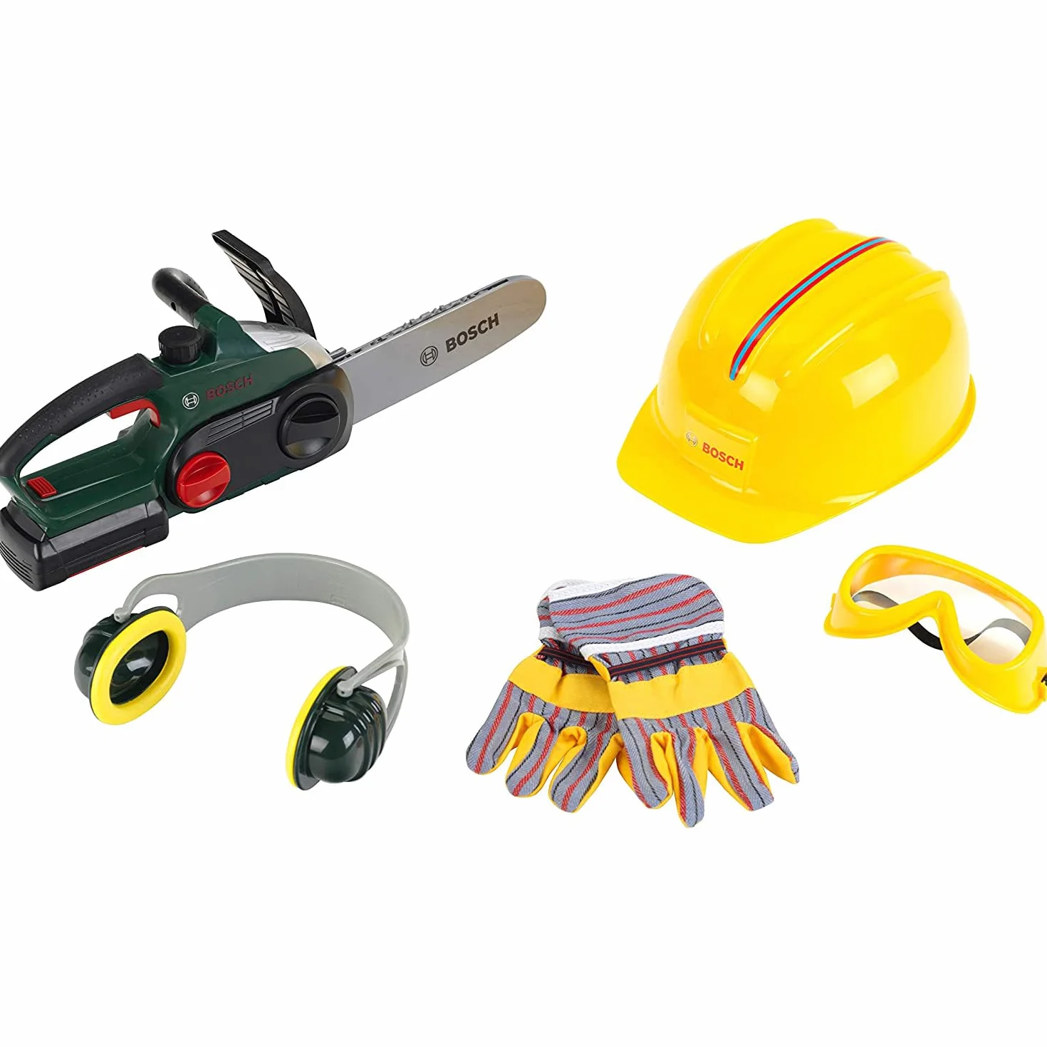 Theo Klein 8532 Bosch Chainsaw I with Battery - Powered Sawing Noises and Flashing Light I Protective Equipment Included I Toy for Children Aged 3 Years and up