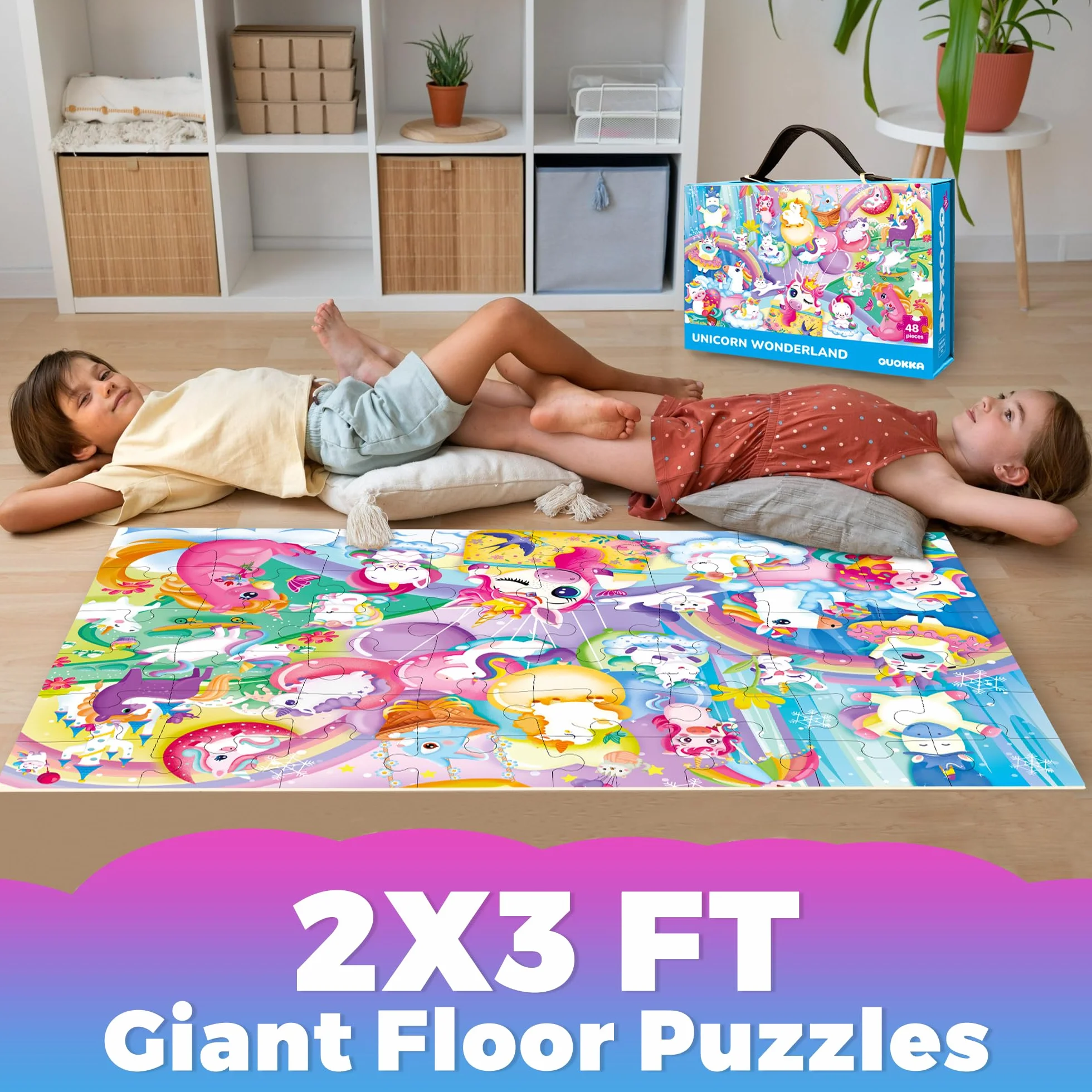 QUOKKA Rompecabezas Gigante De Suelo para Niños De 4 A 6 Años - 60 x 90 cm - Extra Grueso - 48 Piezas -Rompecabezas Infantil De Unicornio para Niños De 3 A 5 Años