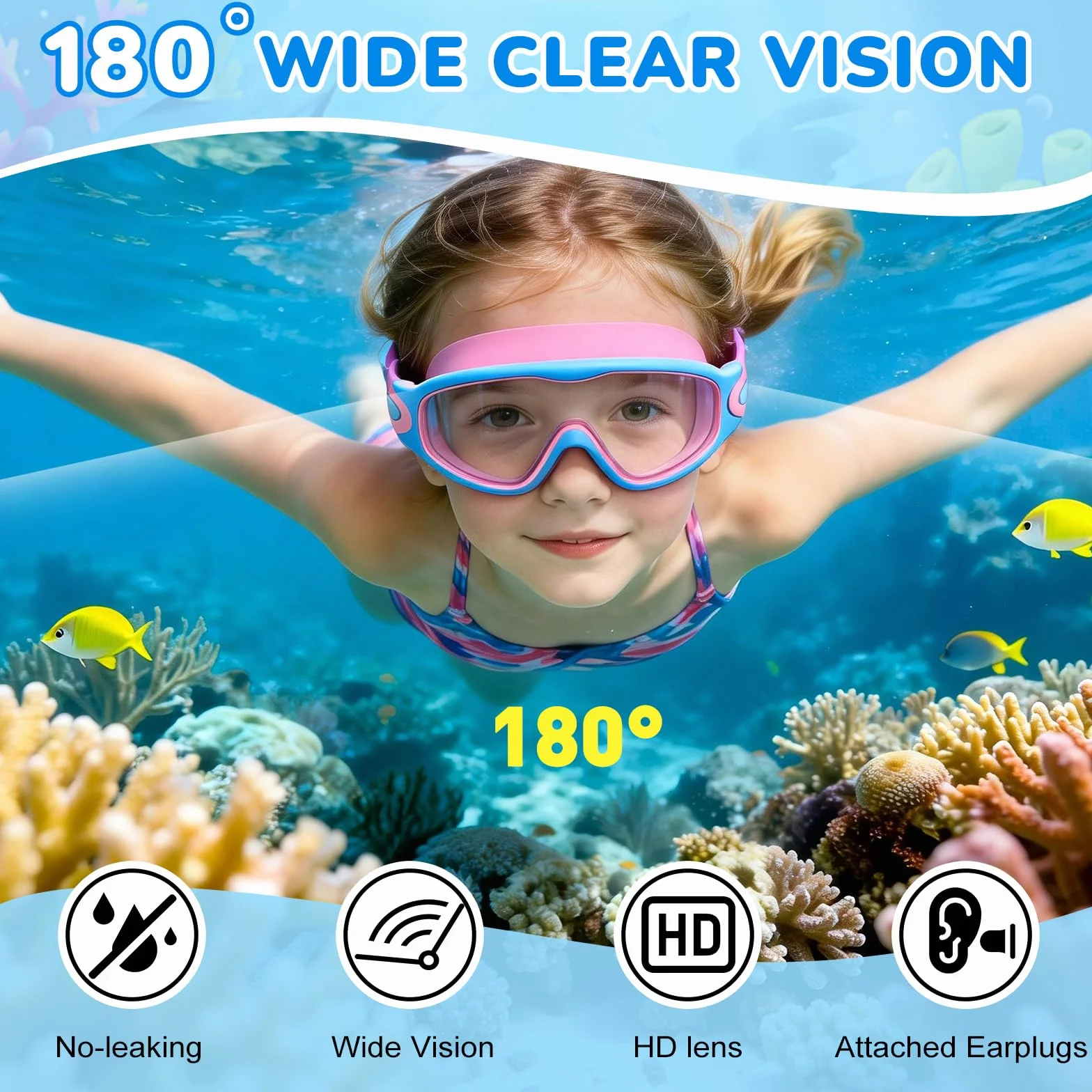 SHINER Gafas natación niño 3-15 años antivaho impermeables máscara buceo panorámica 180° piscina niños
