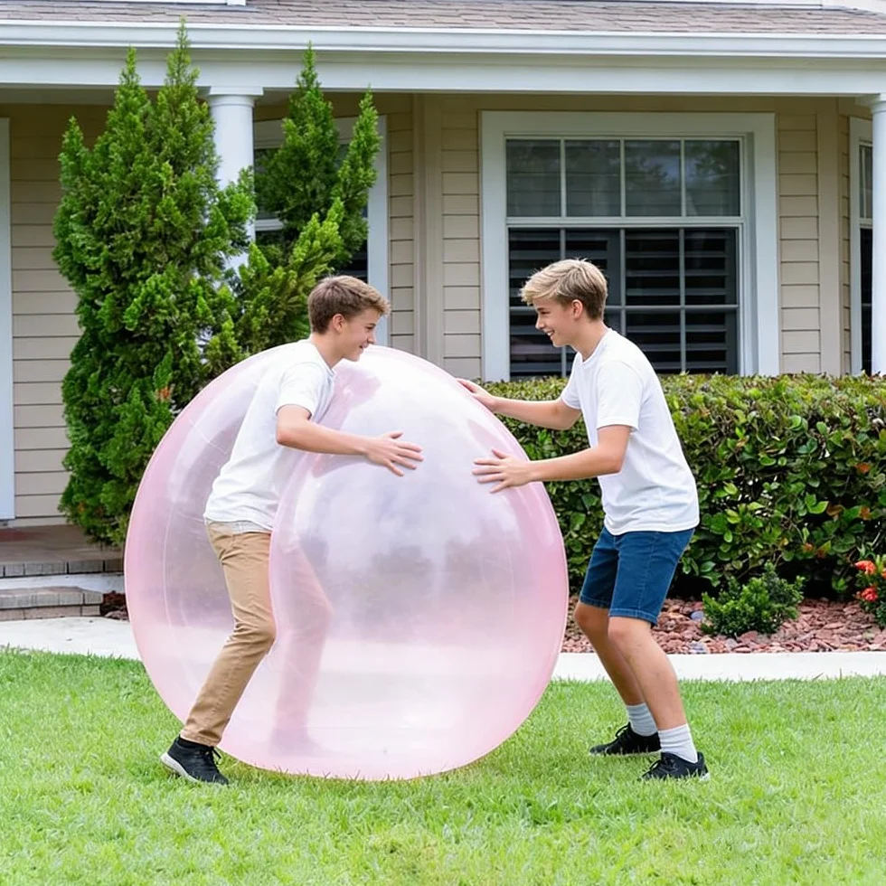 Bubble Ball XXL, HOVCEH 120cm Pelota Wubble Bubble Ball, TPR Transparente Reusable Pelota Hinchable Gigante para Playa, Jardín (Rosa)