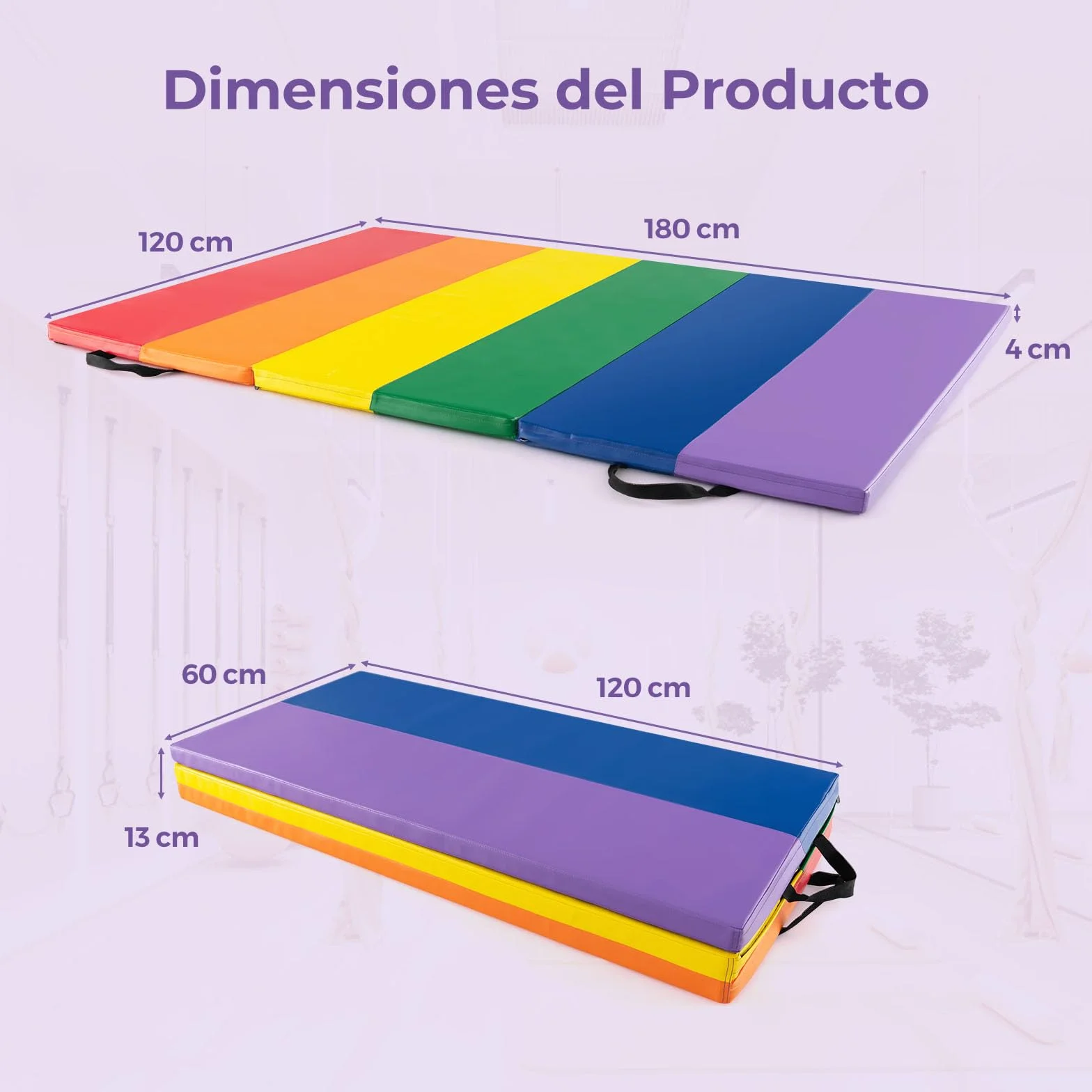 GOPLUS Colchoneta de Gimnasia Plegable 180x120x4 cm, Estera Gruesa Tres Pliegues con Cierres de Gancho