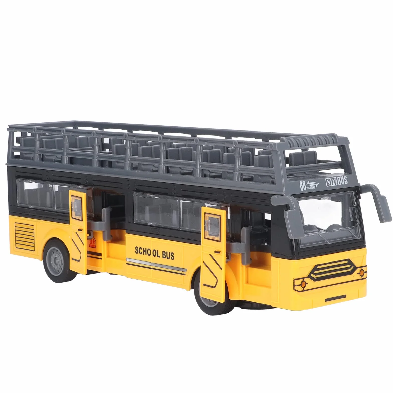 Autobús de Control Remoto, 4 Canales Electrónicos, Puertas de Apertura, Función de Aceleración, Autobús RC de Dos Pisos para Niños de 3 Años en Adelante (Autobús Escolar QH204 7)