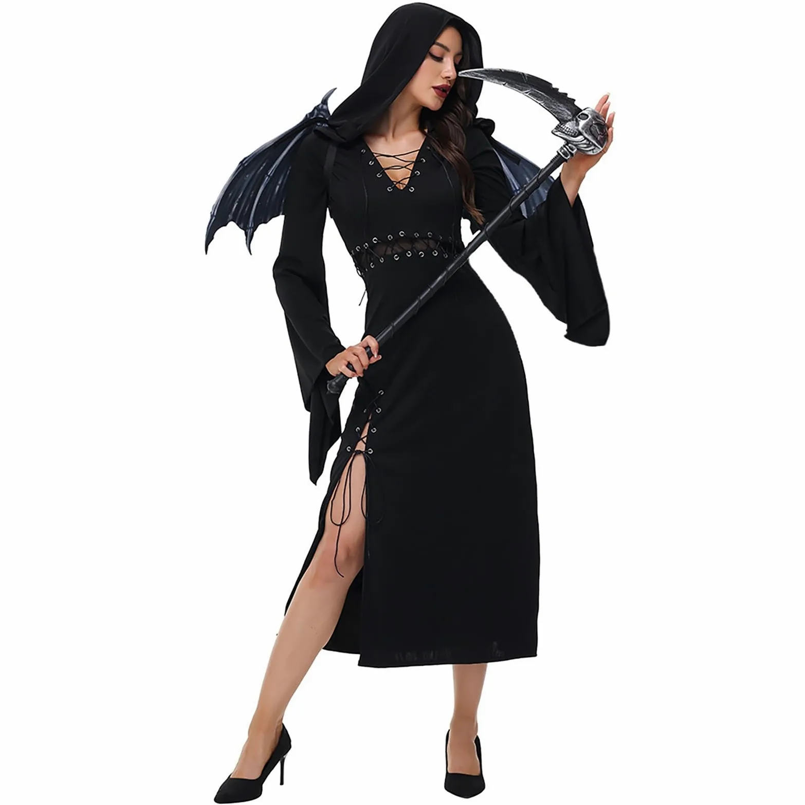 Generisch Disfraz gótico para Halloween, elegante vestido largo para cosplay, bruja oscura y traje para fiestas temáticas y festivales