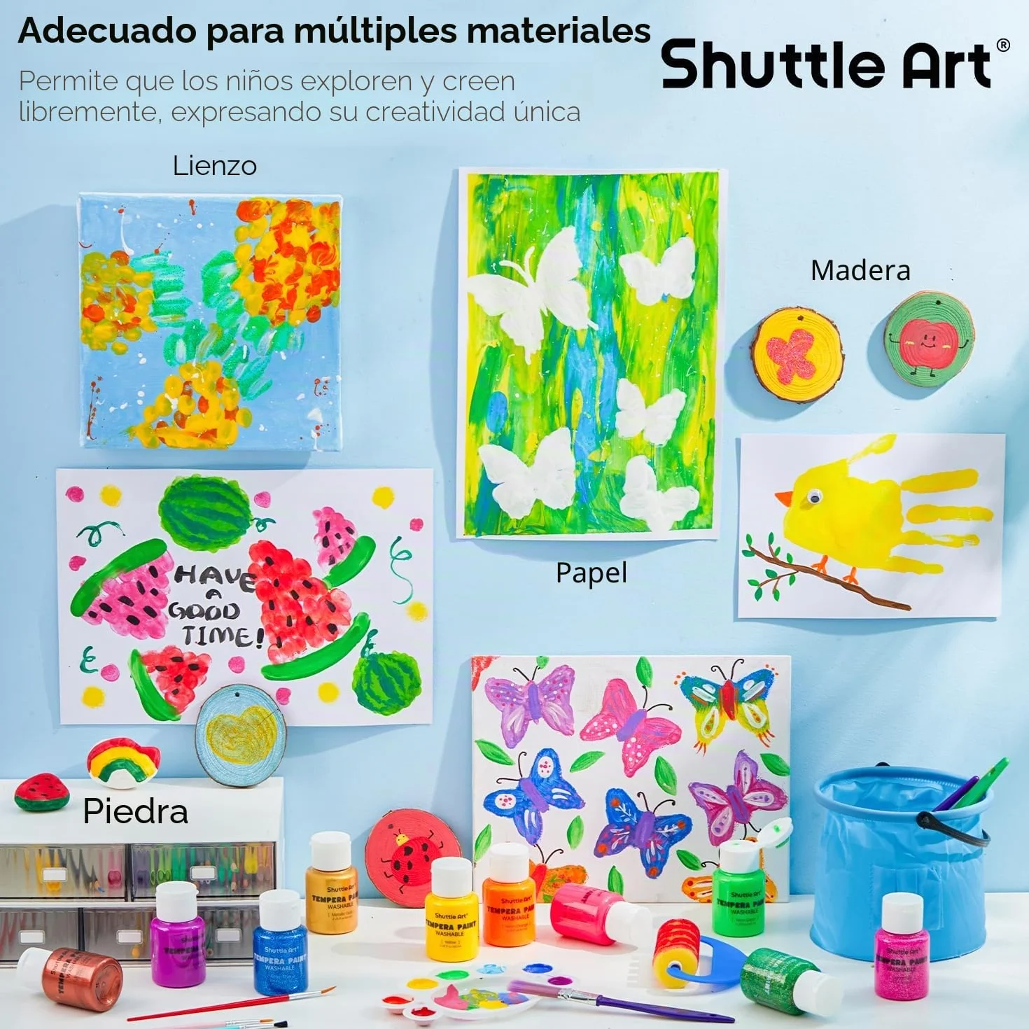 Shuttle Art Pintura Témperas, 30 Colores de Témpera en Frascos (2oz/60ml), Pinturas de Dedos No Tóxicos, Pintura al Tempera para Arte, Manualidades y Proyectos Escolares