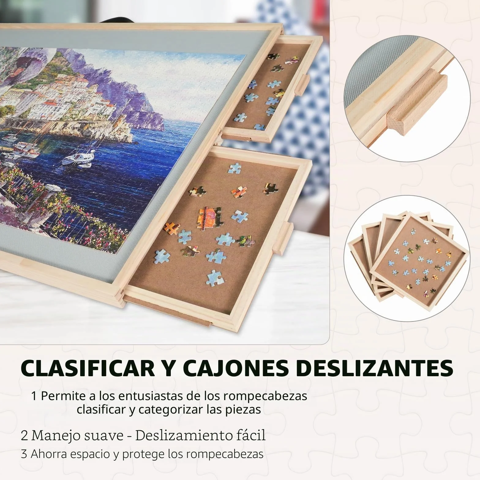 1500 piezas 2 en 1 tablero de rompecabezas inclinable y giratorio para adultos, mesa de rompecabezas de madera con 4 cajones de 64 x 87 cm, tablero portátil con Lazy Susan y cubierta