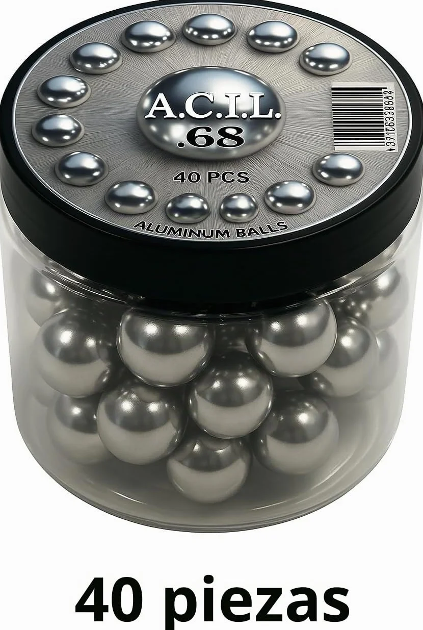 Bolas de aluminio 68 Cal. Reutilizables Paintballs Powerballs para Práctica de Tiro y Defensa (40 piezas)