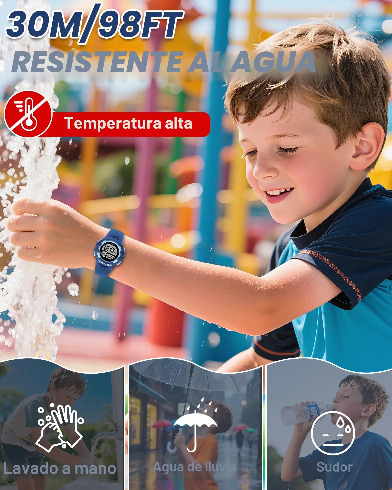 Reloj Niño Digital Infantil con 7 Luces LED, Impermeable 3 ATM, Alarma, Fecha, Cronómetro, Deportivo Pulsera