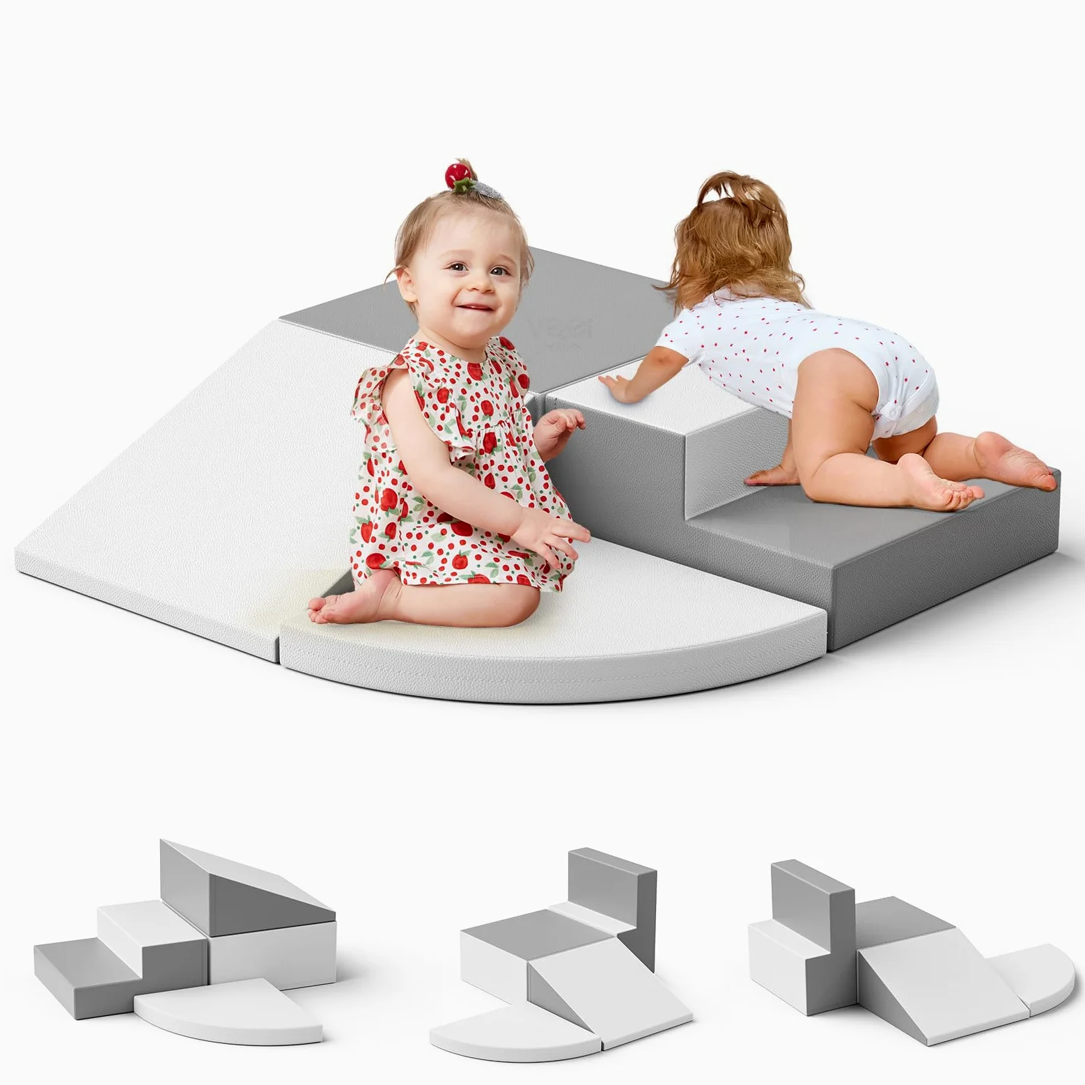 Bloques de Juego de Escalada de Espuma de 4 Piezas, combinables con Cierre de, Juguete Educativo para el Desarrollo de Interiores y guarderías (Gris y Blanco)