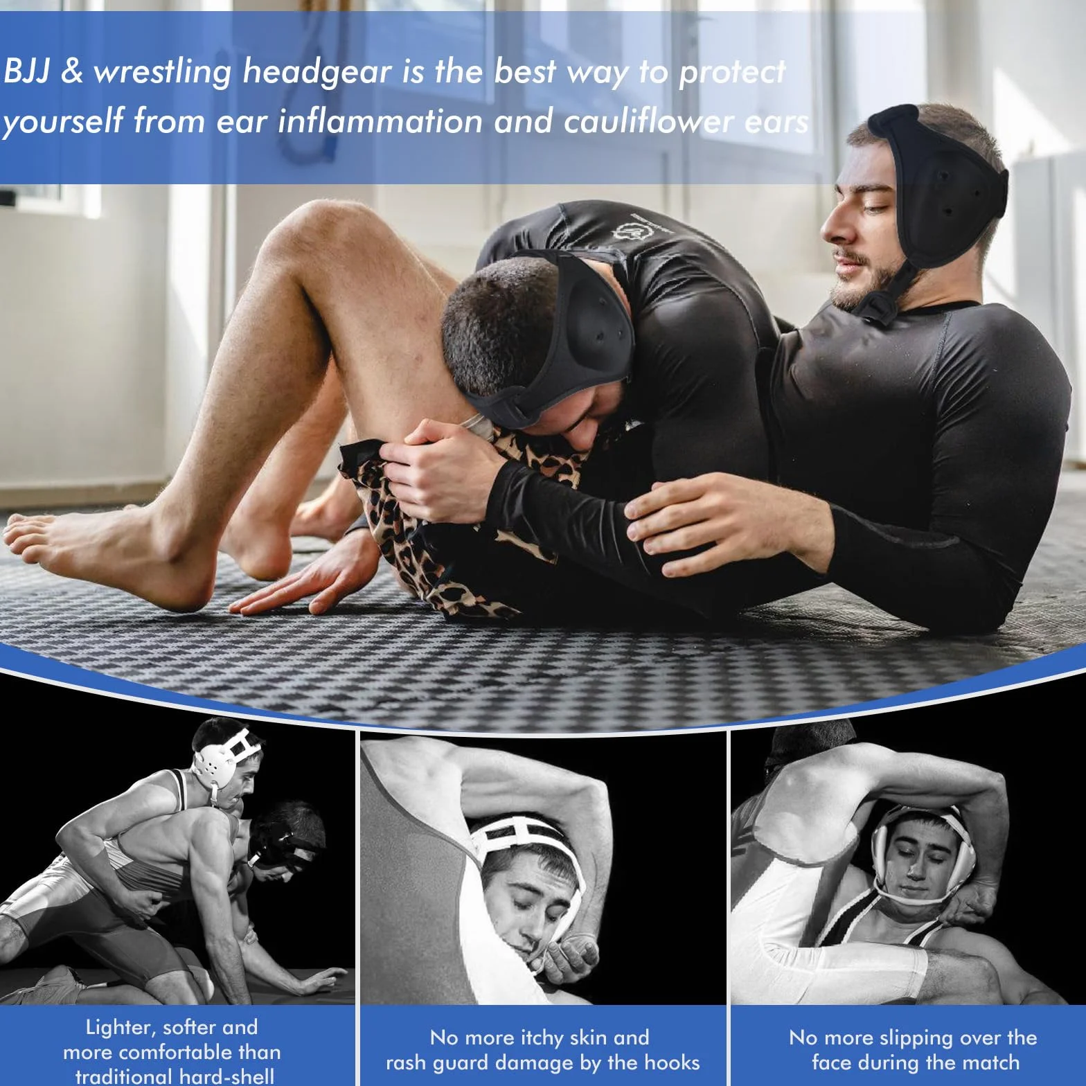 Casco de lucha libre BJJ protector de oídos suave perfil bajo costuras reforzadas antideslizante