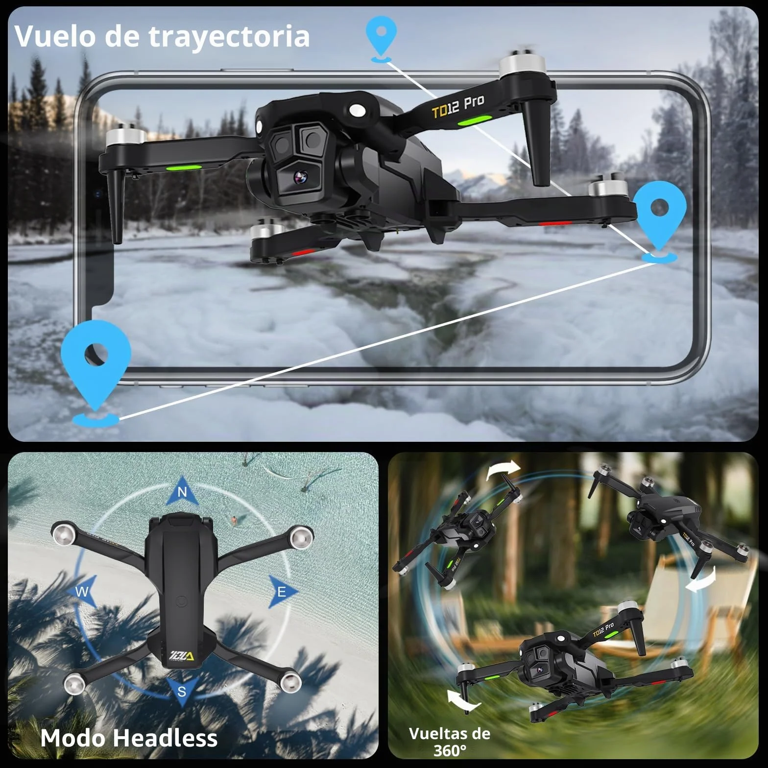 Toladrone TD12PRO Mini Dron con Cámara 1080P, Dron Plegable para Adultos, Cuadricóptero RC