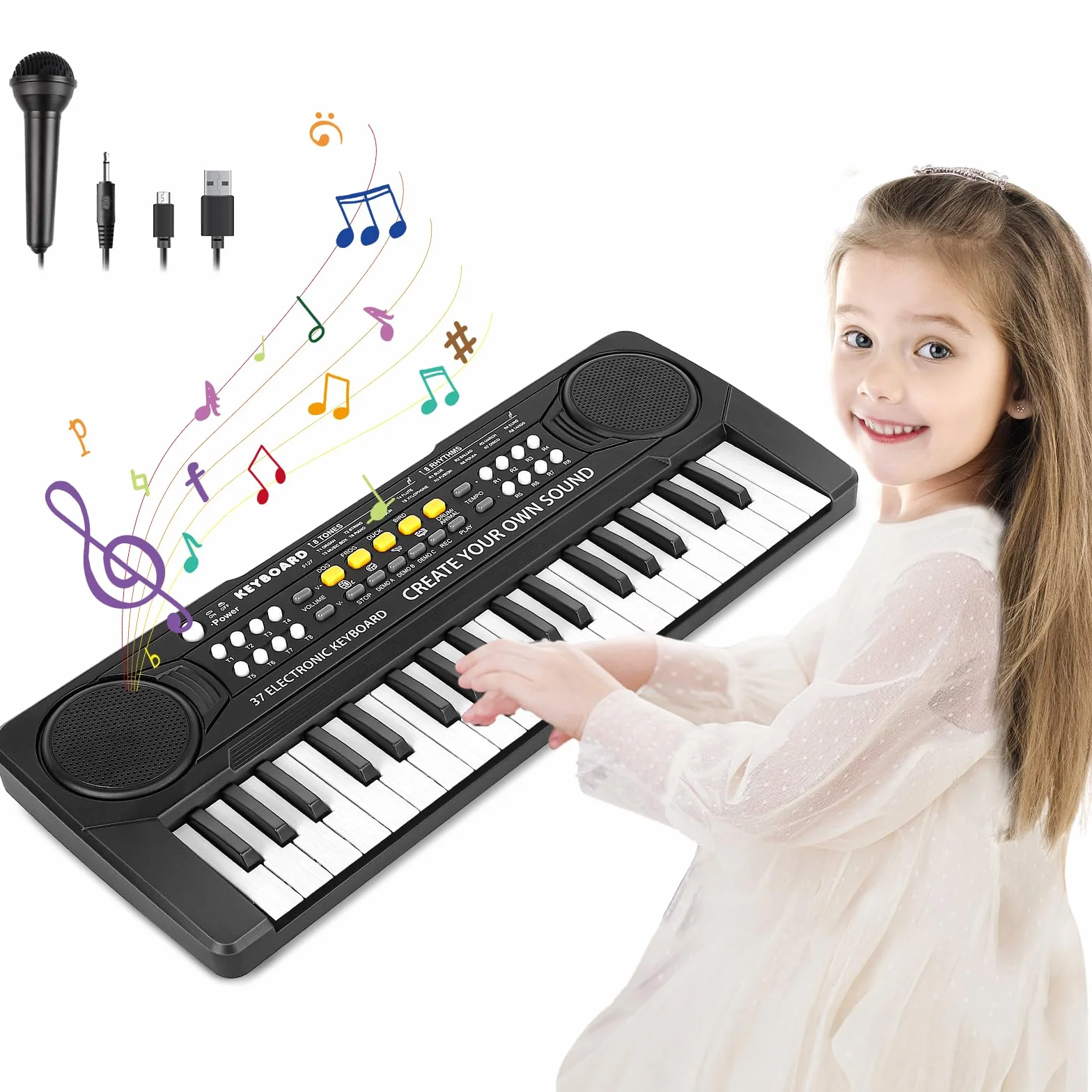 Piano Infantil Teclado Musical 37 Teclas con Micrófono,Multifunción Portátiles Piano Electrico Infantil Juguete, Organo Electronico Niños Educativa Regalo Piano para Niños 3 4 5 6 7 Años