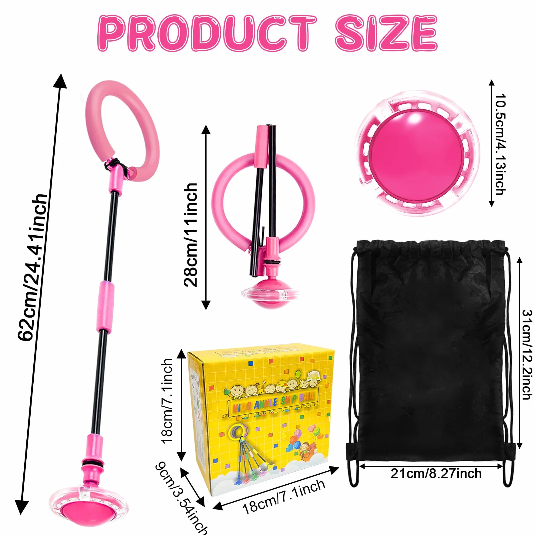 TZEKING Bola de Salto de Tobillo Intermitente Plegable Colorida con Conteo de Tiempo (Rosa)