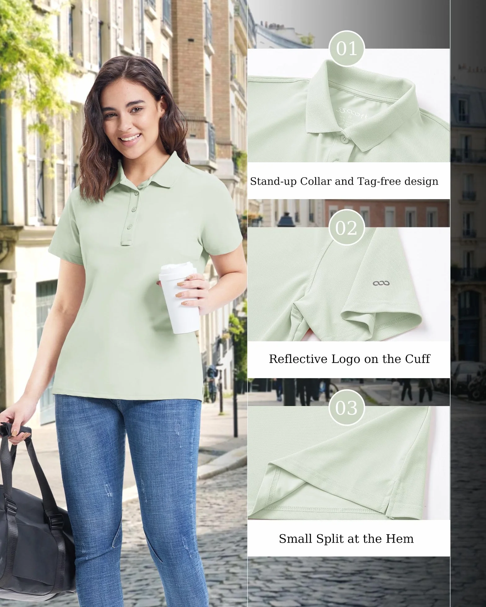 Polo de golf para mujer protección UV manga corta secado rápido transpirable