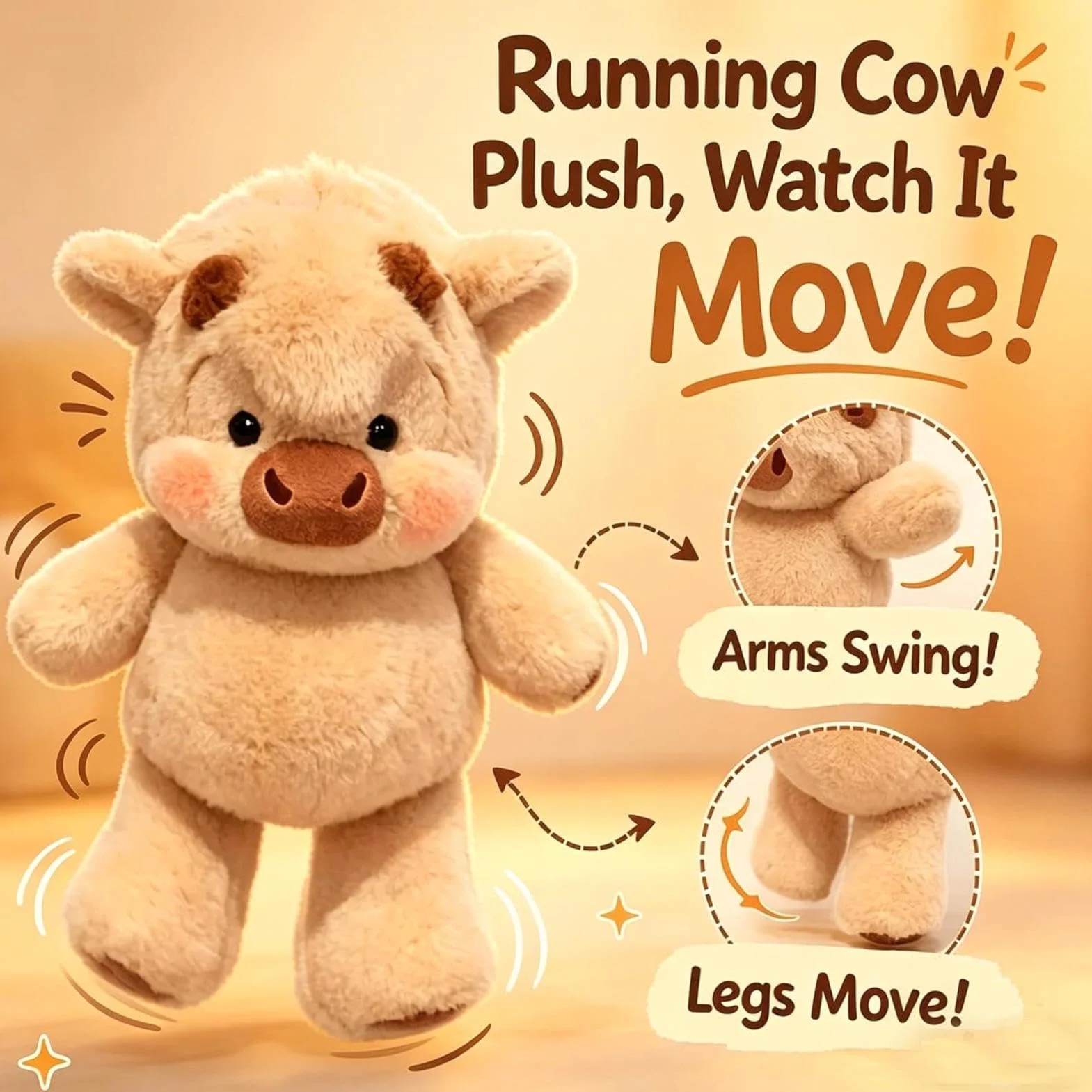 Genérico Peluche De Vacas Highland - 45cm Adorable Vaquita Peluche Que Corre para Aliviar El Estrés, Suave De Becerro Corriendo para Niños Niñas, Peluches Vacas Almohadas De Peluches De Jabalís