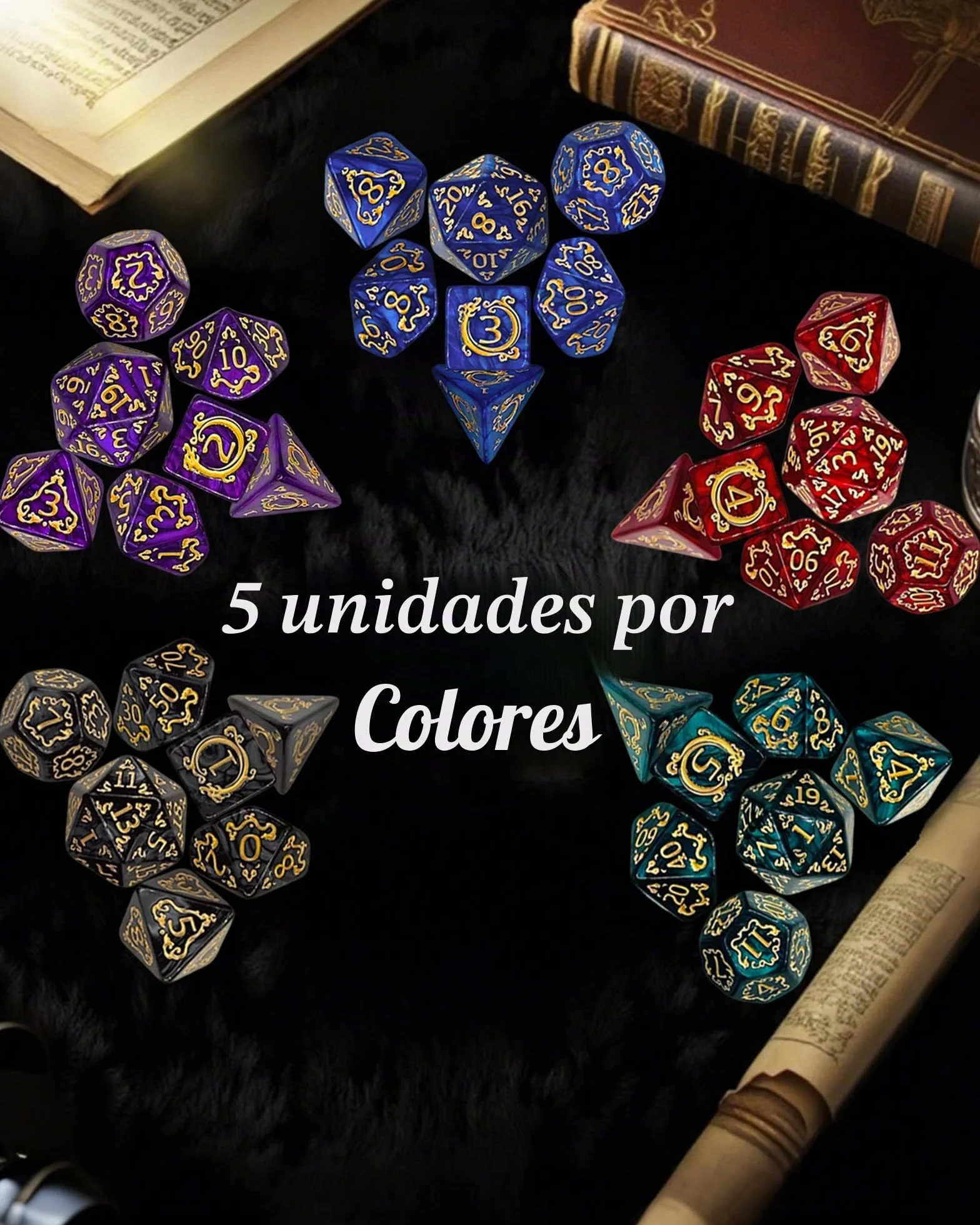 Juego de Dados Poliédricos, 35 Piezas - 5 Sets de Dados de rol con 1 Bolsa para Dungeons and Dragons D&D RPG MTG Juegos de Mesa, Incluye D20, D12, D8, D6, D4, D10 (0-9) y D10 (00-90)