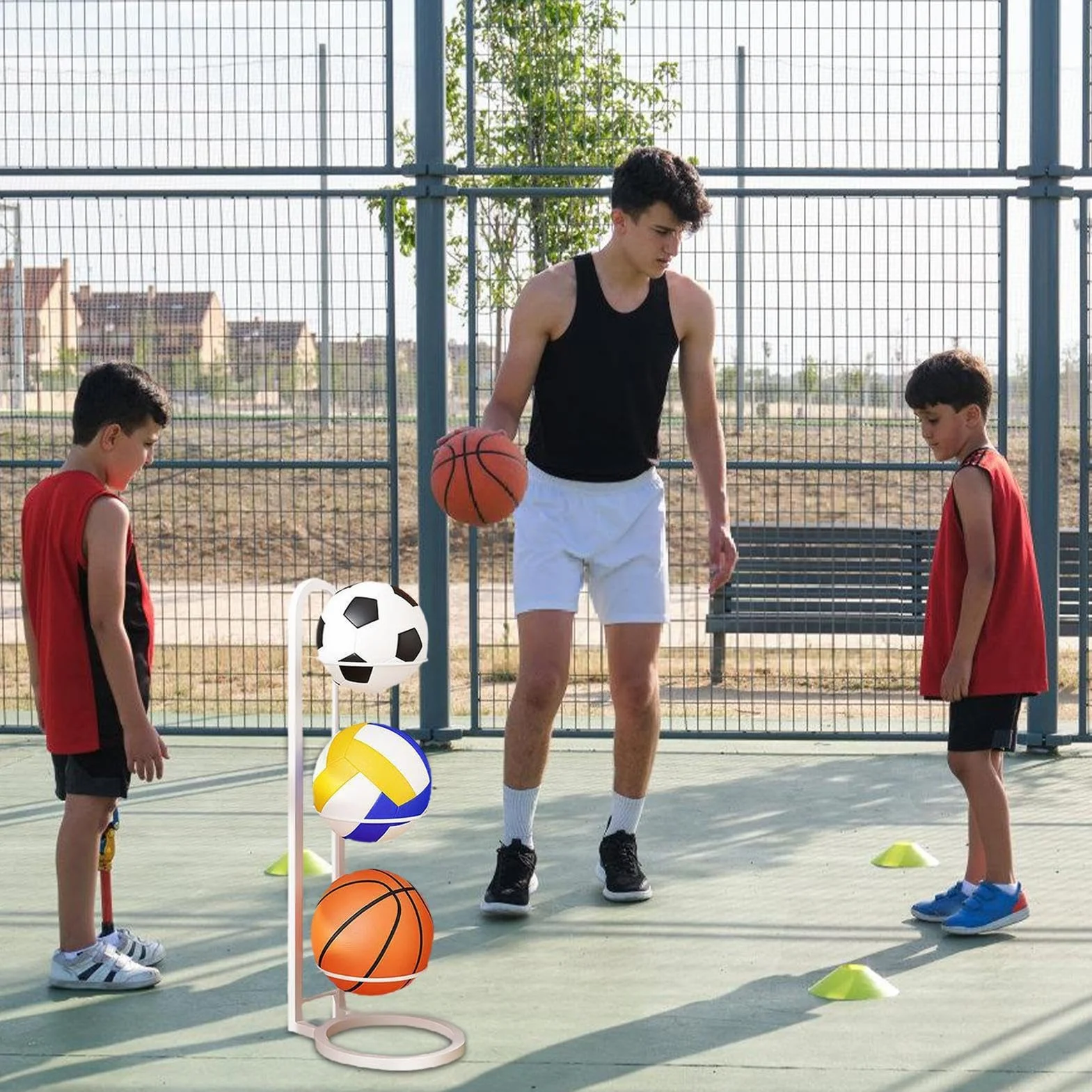 Estante Almacenaje Vertical Para Balones De Fútbol Baloncesto Rugby Hierro Fundido Multicapa