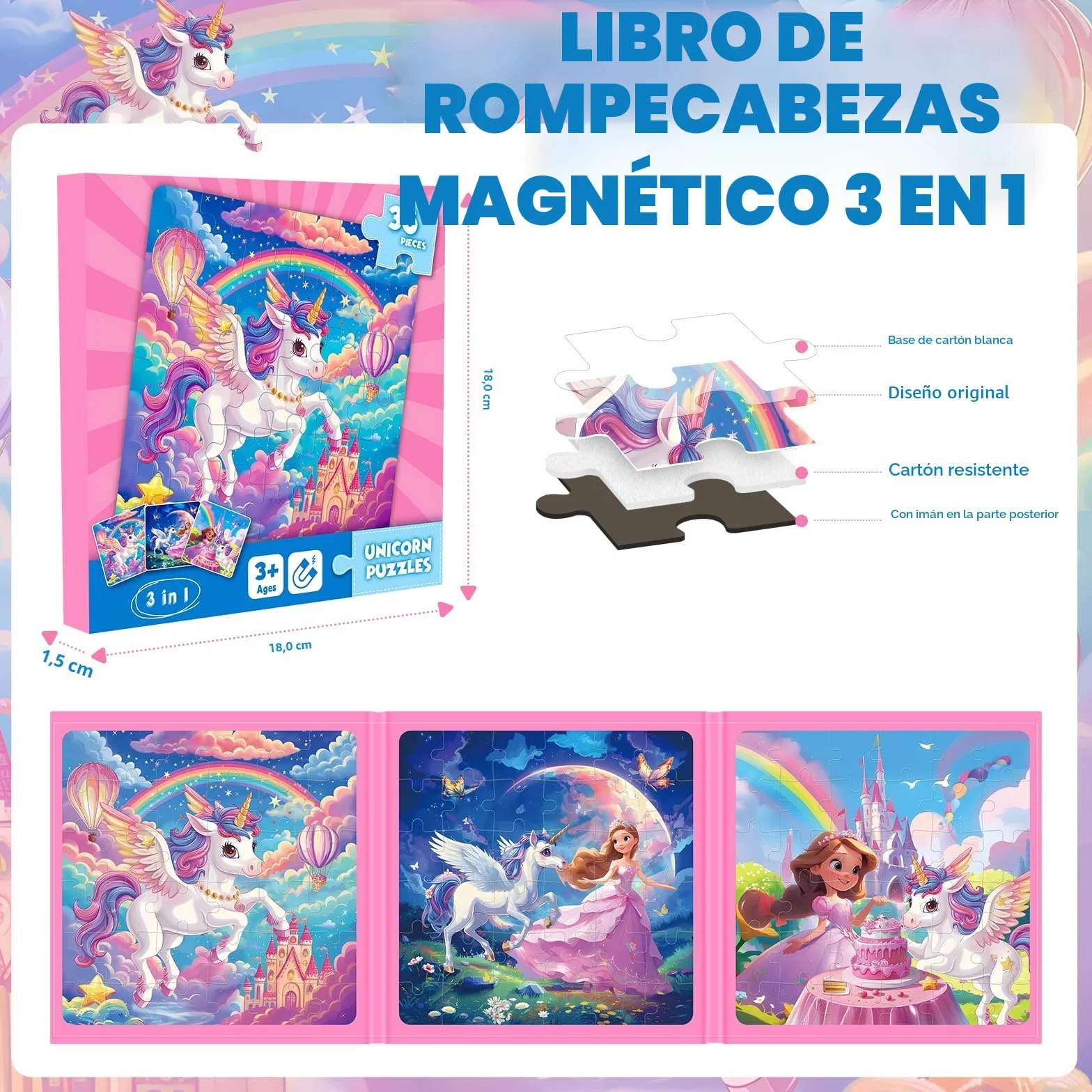 Puzzle MagnéTicos De Unicornio para NiñOs, Rompecabezas para Viajar De 36 Piezas para NiñOs De 3 A 8 AñOs,Puzzle para NiñAs para Mejorar La Inteligencia,Actividades con En AvióN,CumpleañOs