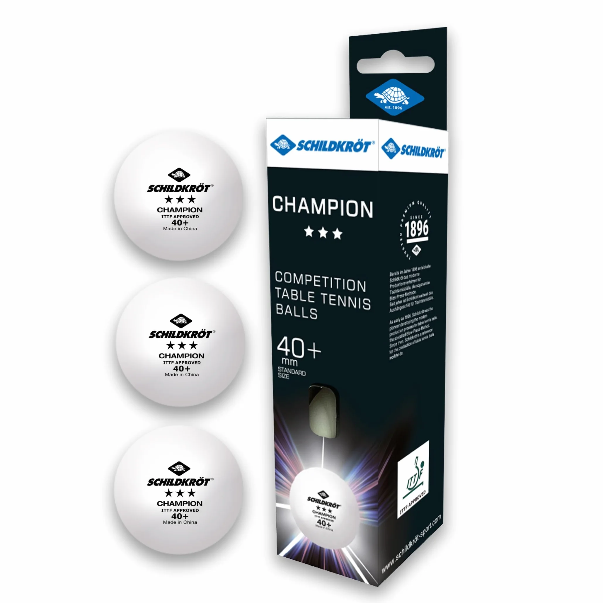 Donic-Schildkröt Pelotas de Tenis de Mesa Champion 3 Estrellas ITTF Poly 40+ 3 Piezas Blanco