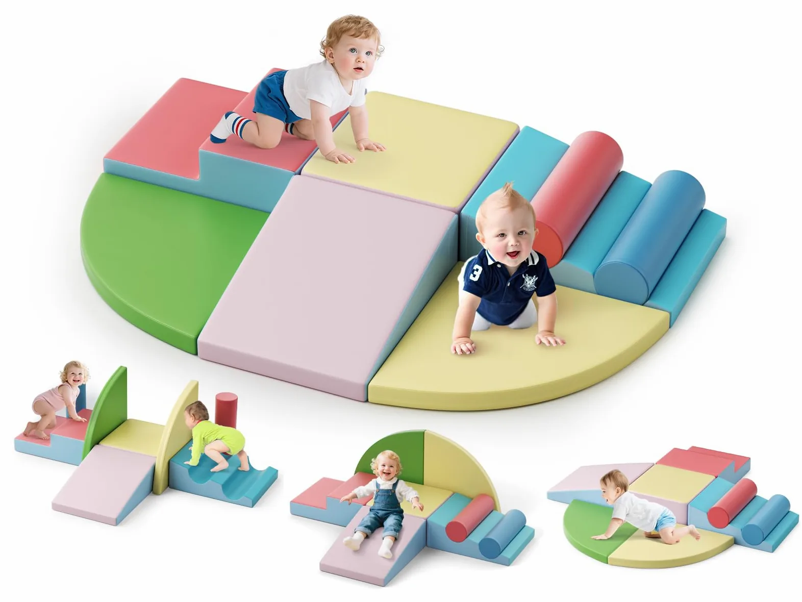 8p - Bloques de escalada blancos para niños, bloques de escalada para bebés, revestimiento de PU resistente a los arañazos, fácil de limpiar, cierre de cremallera oculta, espuma de alta