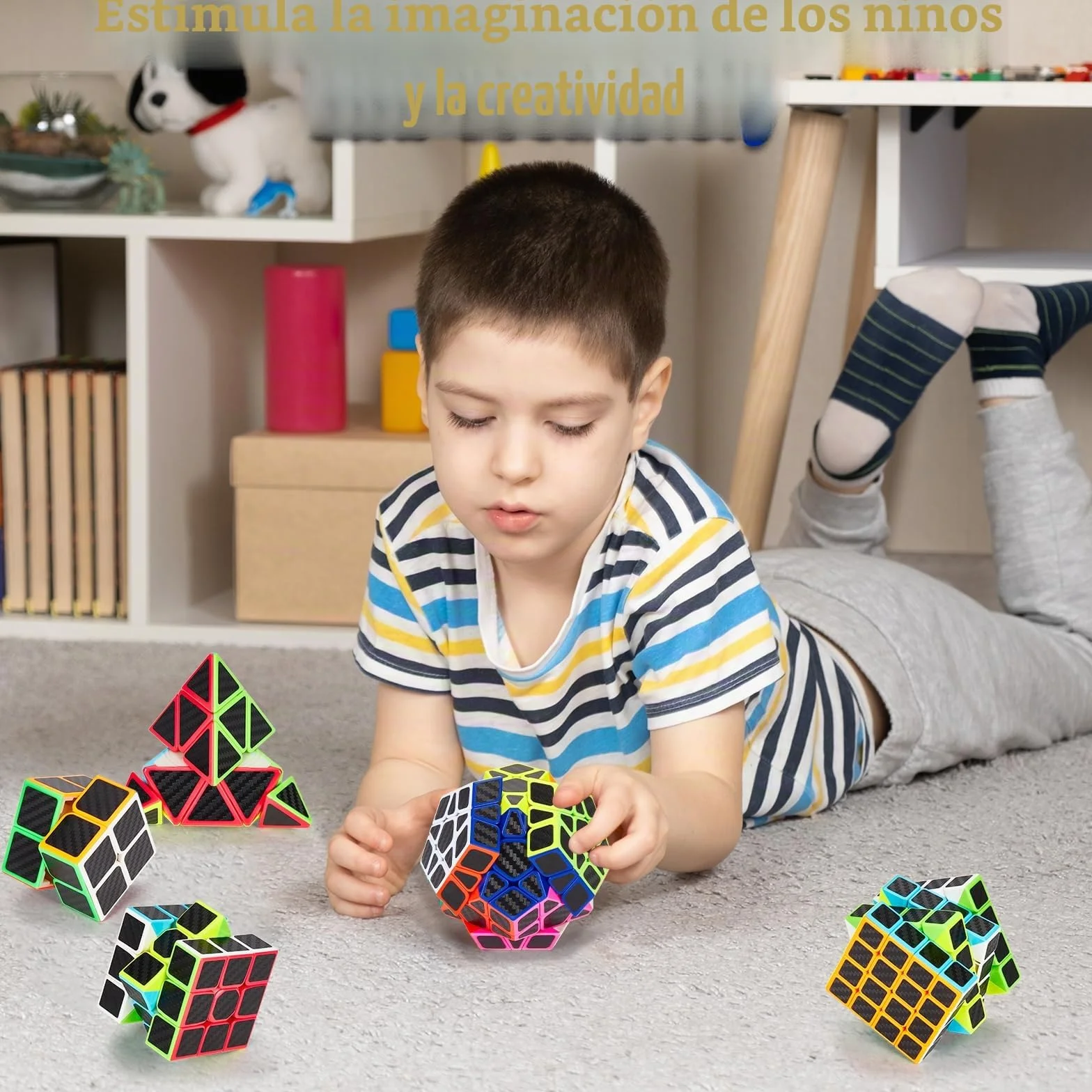 Coolzon Speed Cube Set de Pyraminx + Megaminx + 2x2 + 3x3 + 4x4 Magic Puzzle Cubes 5 Pack Cubo Mágico para Niño Adulto con Adhesivo de Carbono Fibra