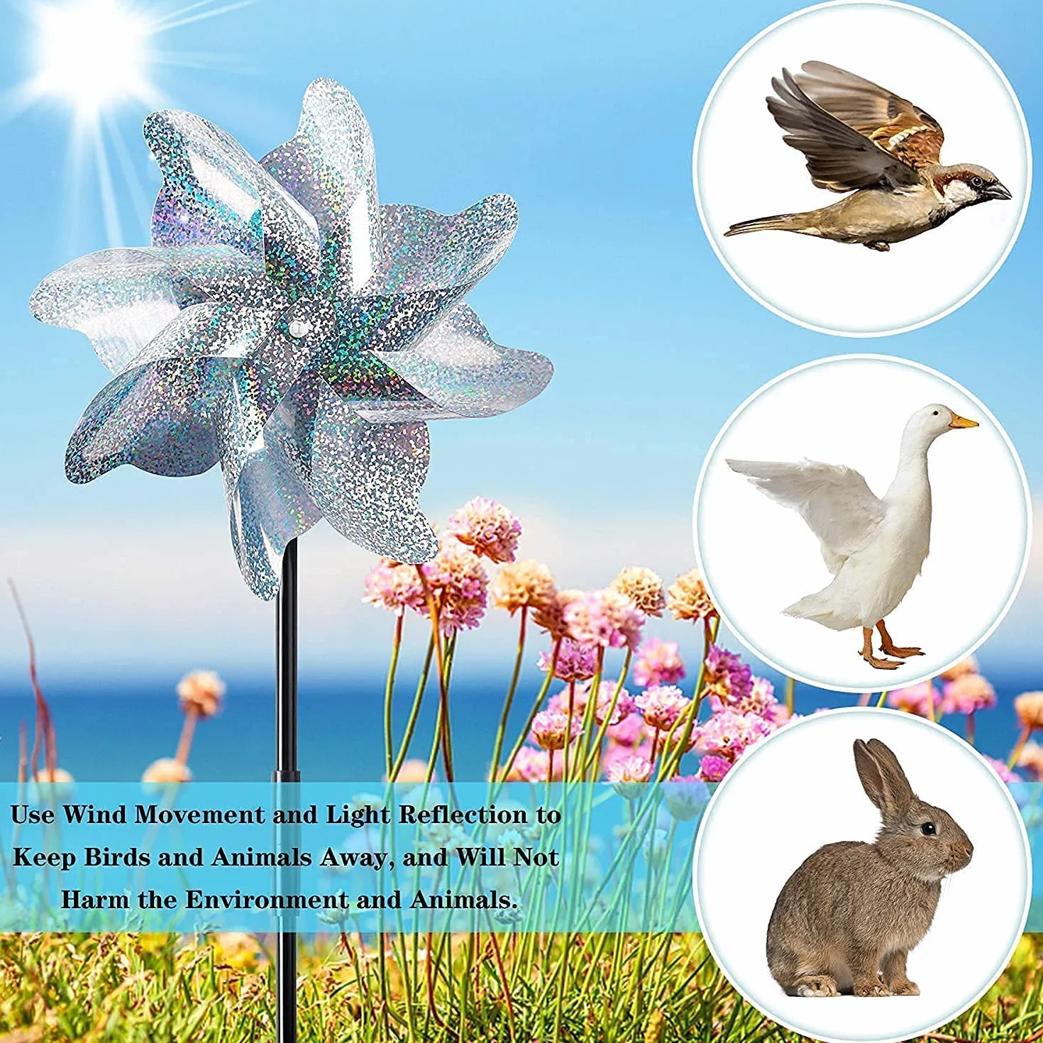 Sunshine smile Molinos de Viento Reflectivos,3PCS Molino De Viento Repelente De Aves,Repelentes De Molino De Viento,Anti-pájaros Reflectantes,Control de Aves Reflectante,Repelente de Pájaros