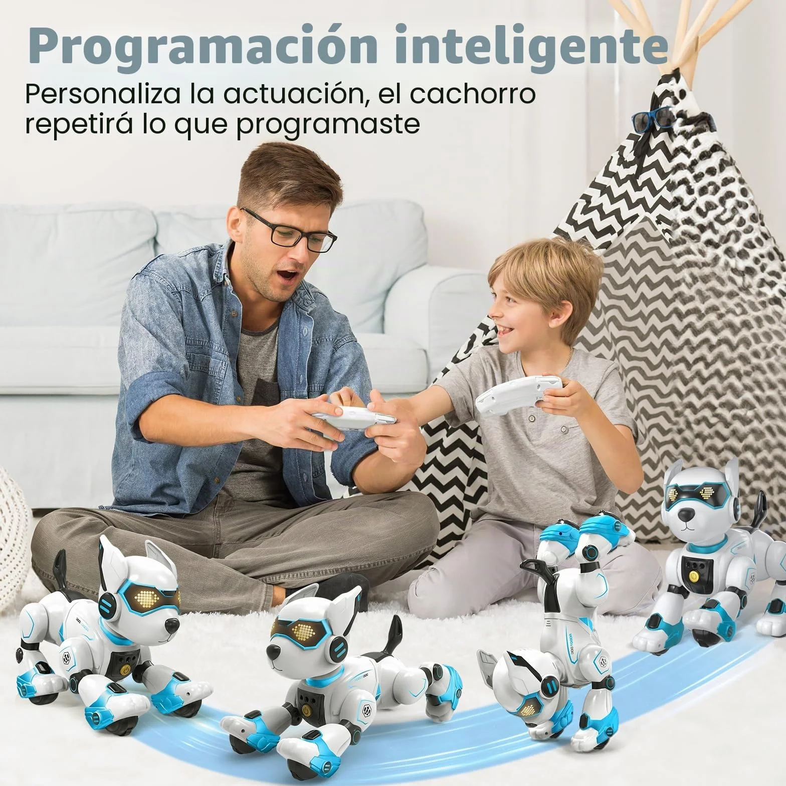 PRANITE Perro Robot para Niños, Perro Robot Programable e Interactivo, Juguete Teledirigido Recargable con Control por Voz y Gestos, Música y Baile, Regalo Ideal para Niños y Niñas