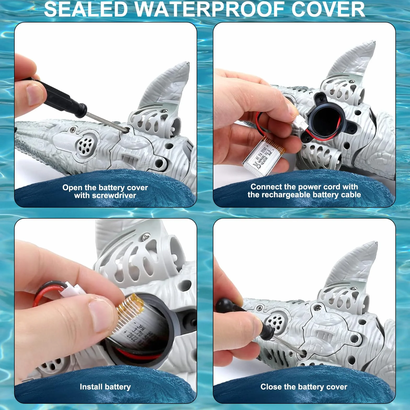 Barcos Mosasaurus de control remoto 2.4 GHz con agua pulverizadora, doble hélice, juguete RC para piscina