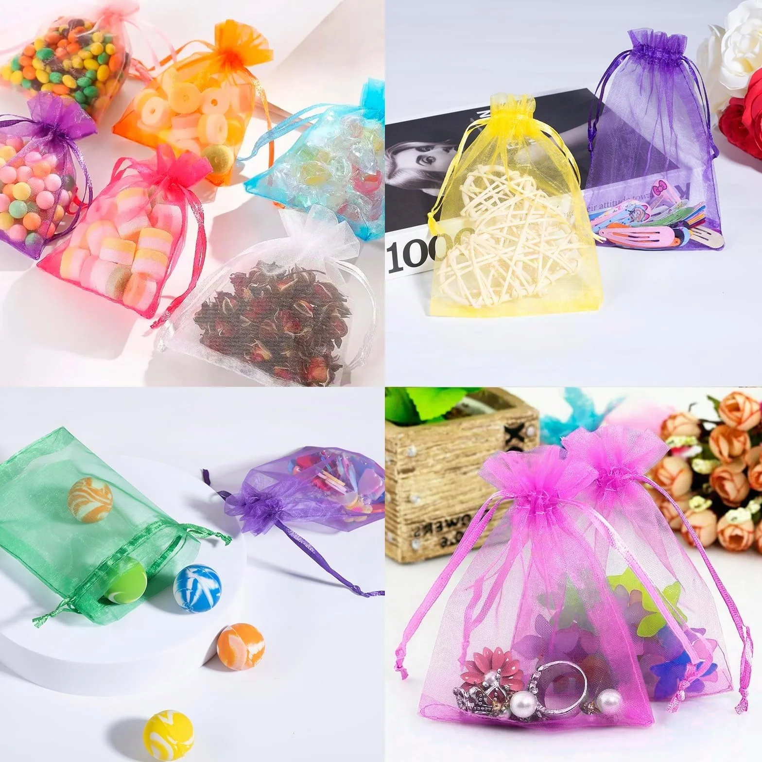 Carehabi - 100 bolsas de regalo de organza, joyas y lavanda, multicolor, 10 x 15 cm, preferencias de boda, fiesta de festival