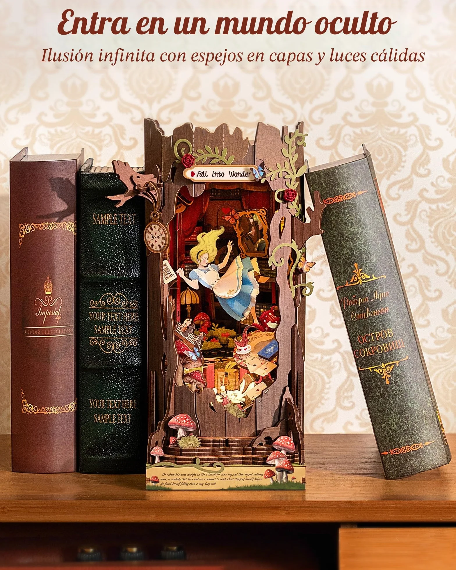 ROBOTIME Book Nook Booknook, Diorama Casa Miniatura para Montar, Booknok Decoración del Hogar, Nookbook Manualidades Regalos para Adultos Adolescentes Mujeres(Fall into Wonder)
