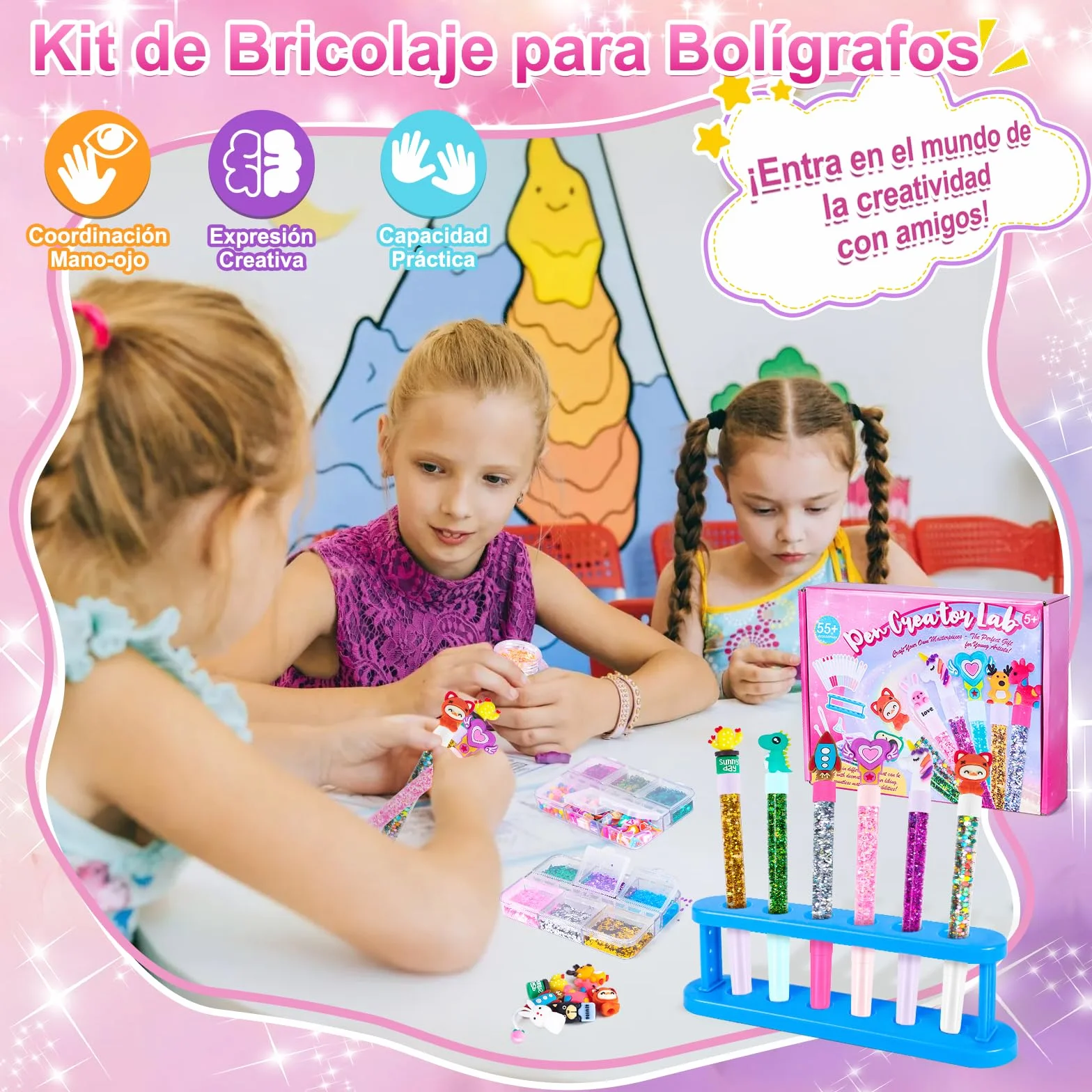 Kazzley Kit de Creación de Bolígrafos con 55+ PCS, Cree 15 Bolígrafos Personalizados, Manualidades Niños 5 6 7 8 9 10 años, Juego Creativo Infantil, Regalo Juguetes para Niños y Niñas
